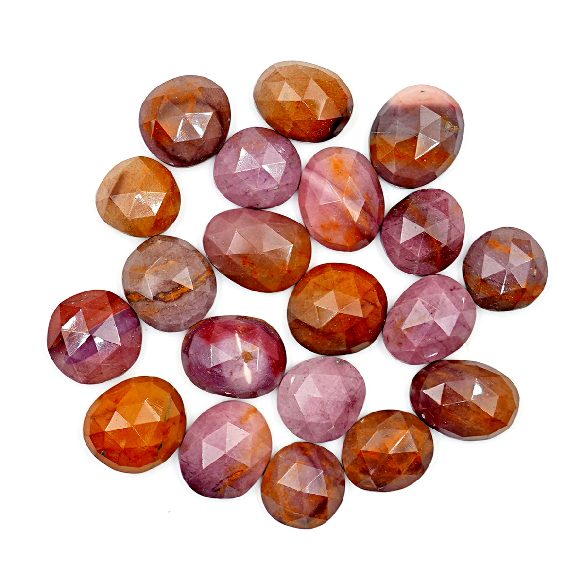 Mookaite Rose Cut Oval Cabochons | Flat Back Rose Cut Cabs for Jewelry Making - 20 Pieces