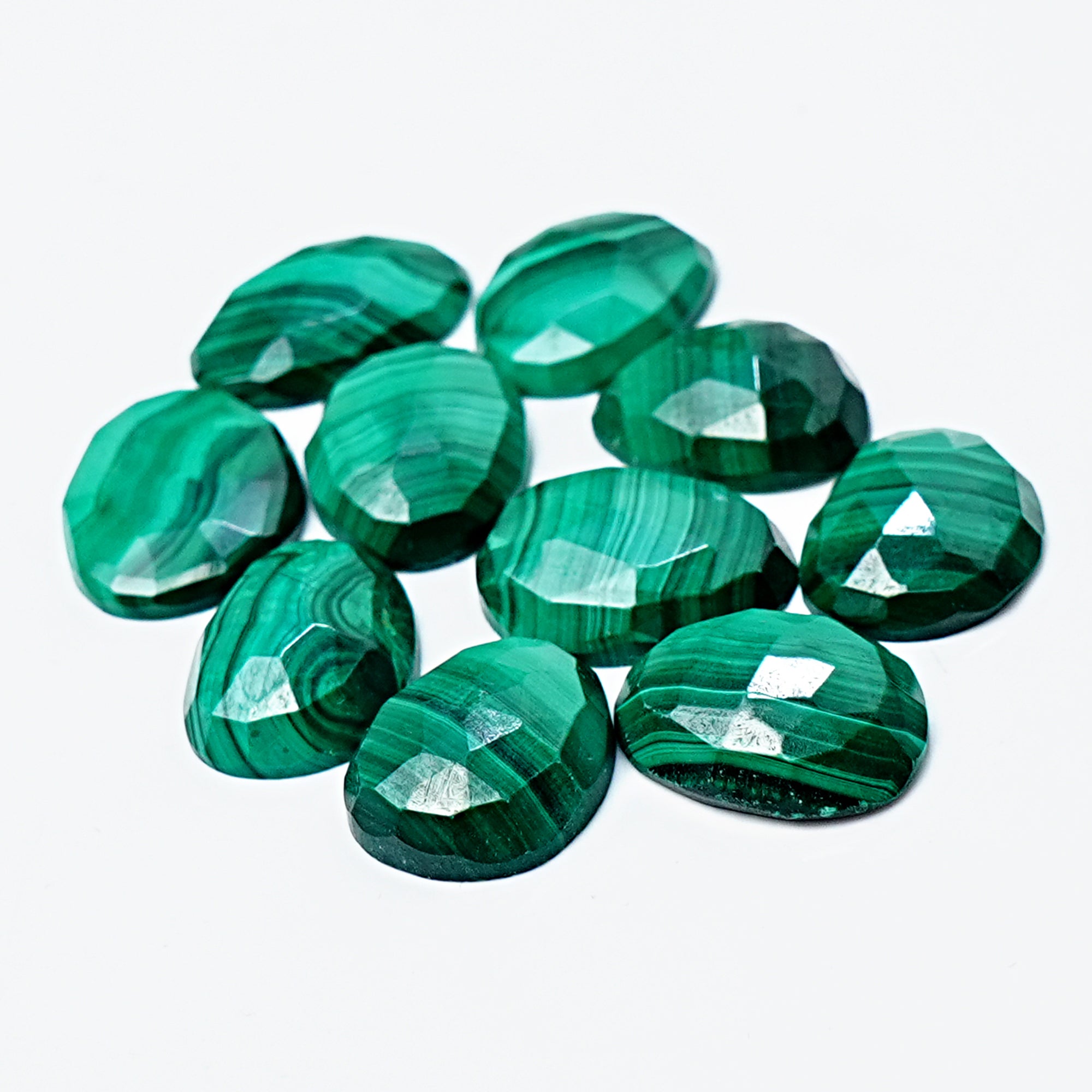 Malachite Rose Cut Gemstones | Natural Green Malachite Cabochons for Jewelry Making - 10 Pieces