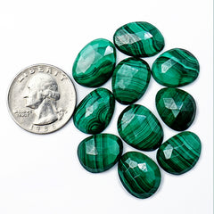 Malachite Rose Cut Gemstones | Natural Green Malachite Cabochons for Jewelry Making - 10 Pieces