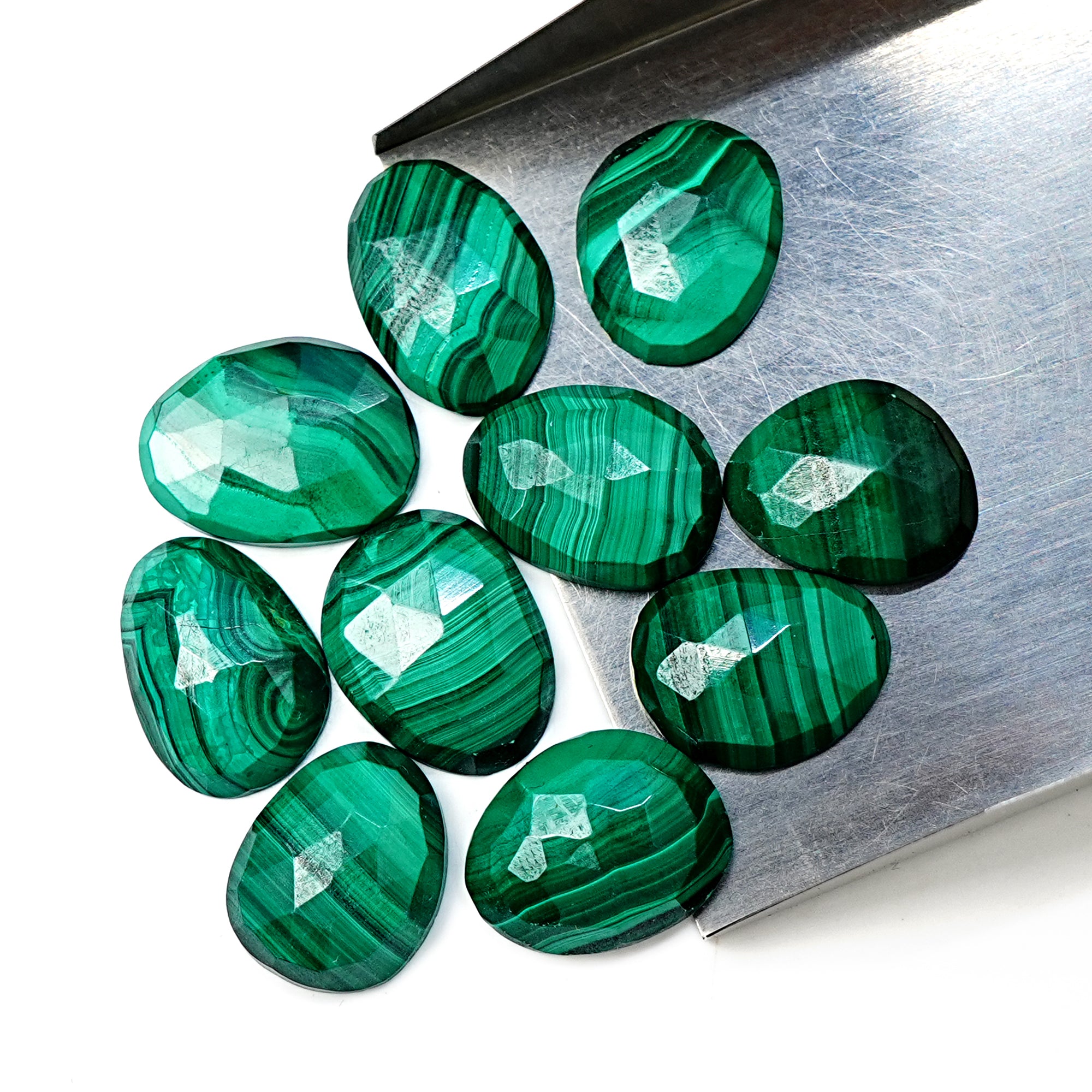 Malachite Rose Cut Gemstones | Natural Green Malachite Cabochons for Jewelry Making - 10 Pieces