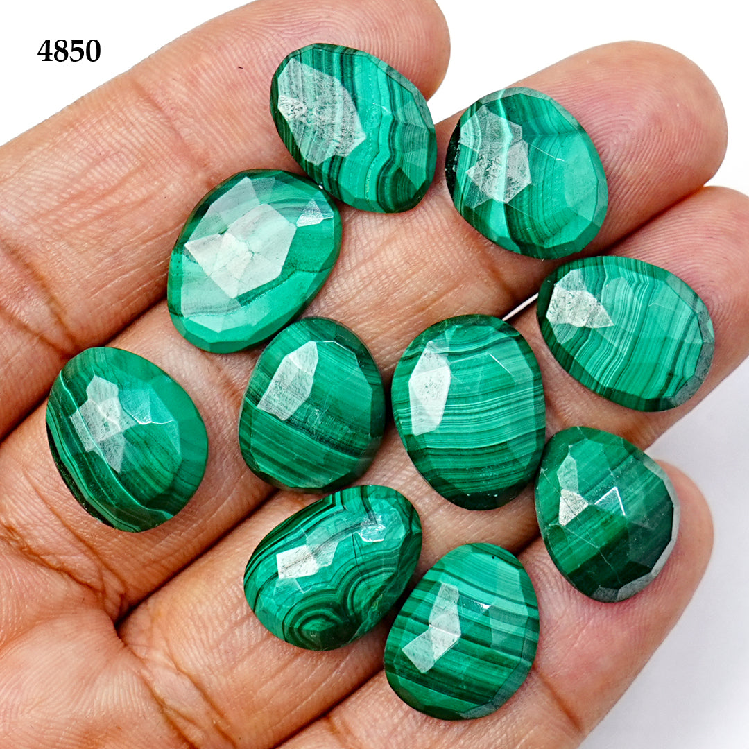 Malachite Rose Cut Gemstones | Natural Green Malachite Cabochons for Jewelry Making - 10 Pieces