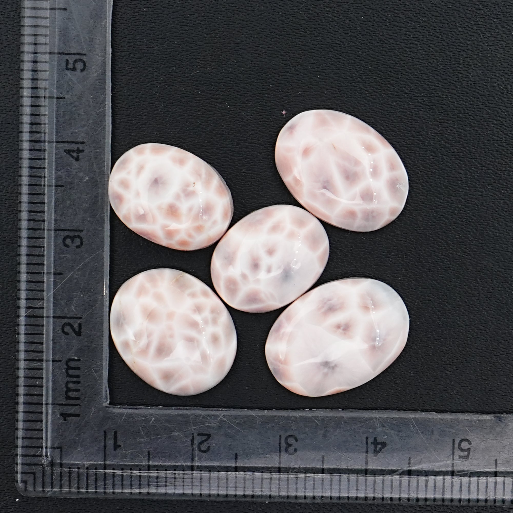 Natural Pink Larimar Smooth Cabs | Oval Shapes Gems With Soft Pink & Plum Tones -  5 Pices
