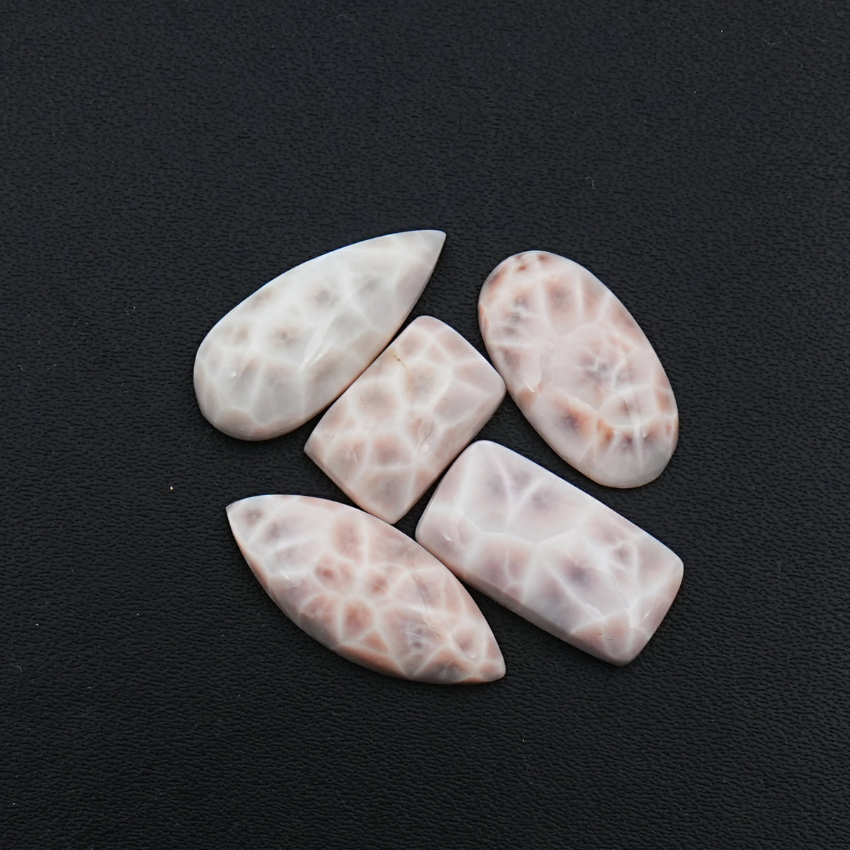 Natural Pink Larimar Smooth Cabochon | Mixed Shapes Gems With Soft Pink & Plum Tones -  5 Pices