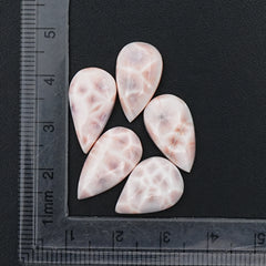 Natural Pink Larimar Cabochon | Pear Shapes Gems For Jewelry Making -  5 Pices