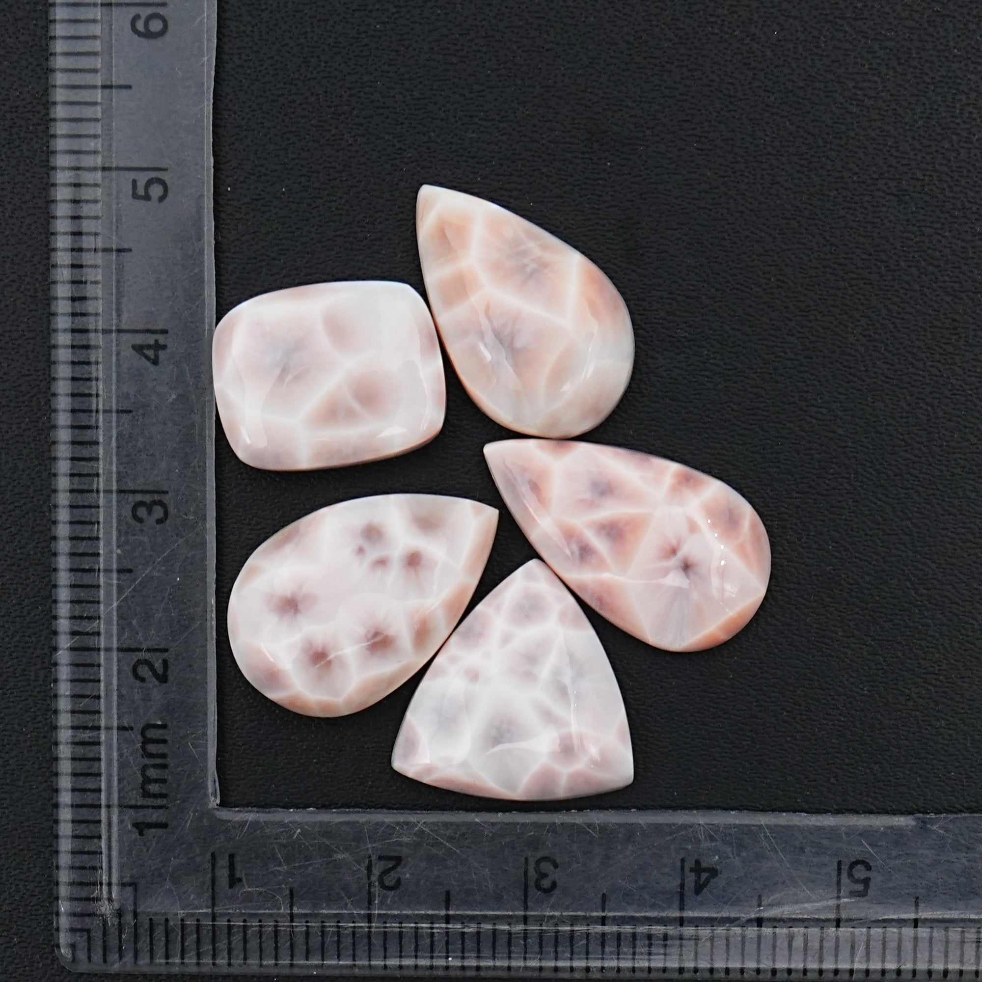 Natural Pink Larimar Cabochons | Mix Shapes Gems For Jewelry Making -  5 Pices