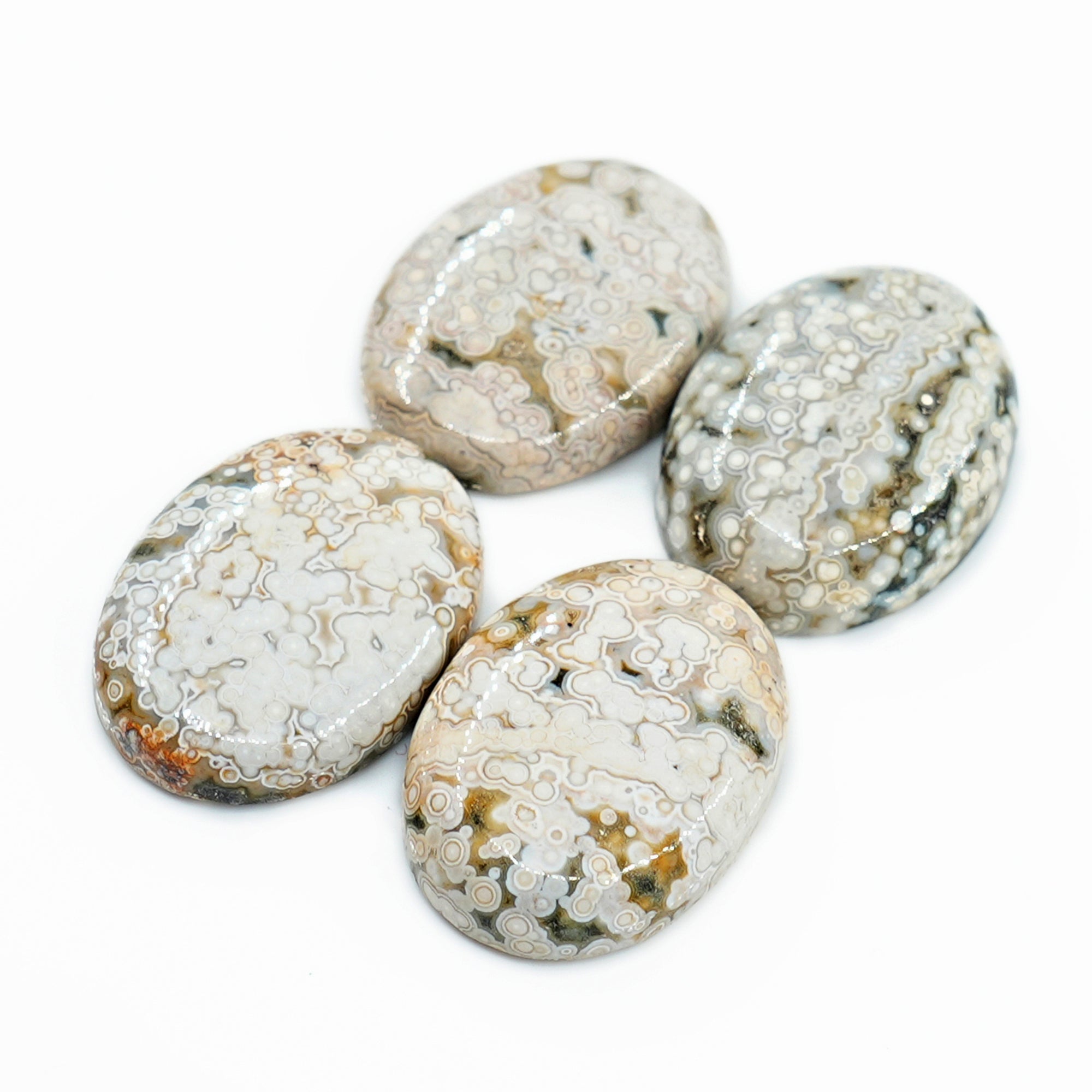 Ocean Jasper Oval Cabochons With Orbicular Patterns | Natural Polished Stones - 4 Pieces