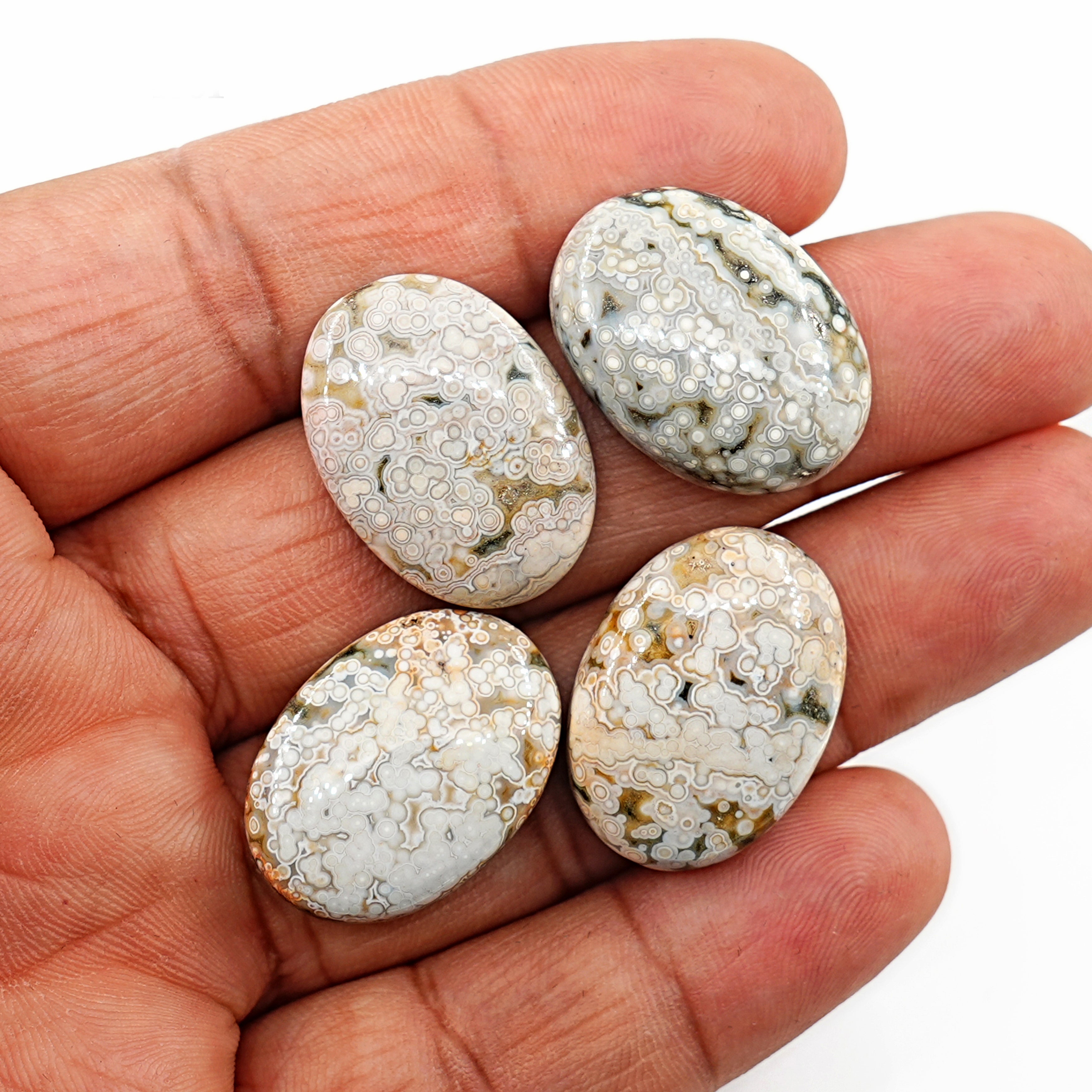 Ocean Jasper Oval Cabochons With Orbicular Patterns | Natural Polished Stones - 4 Pieces