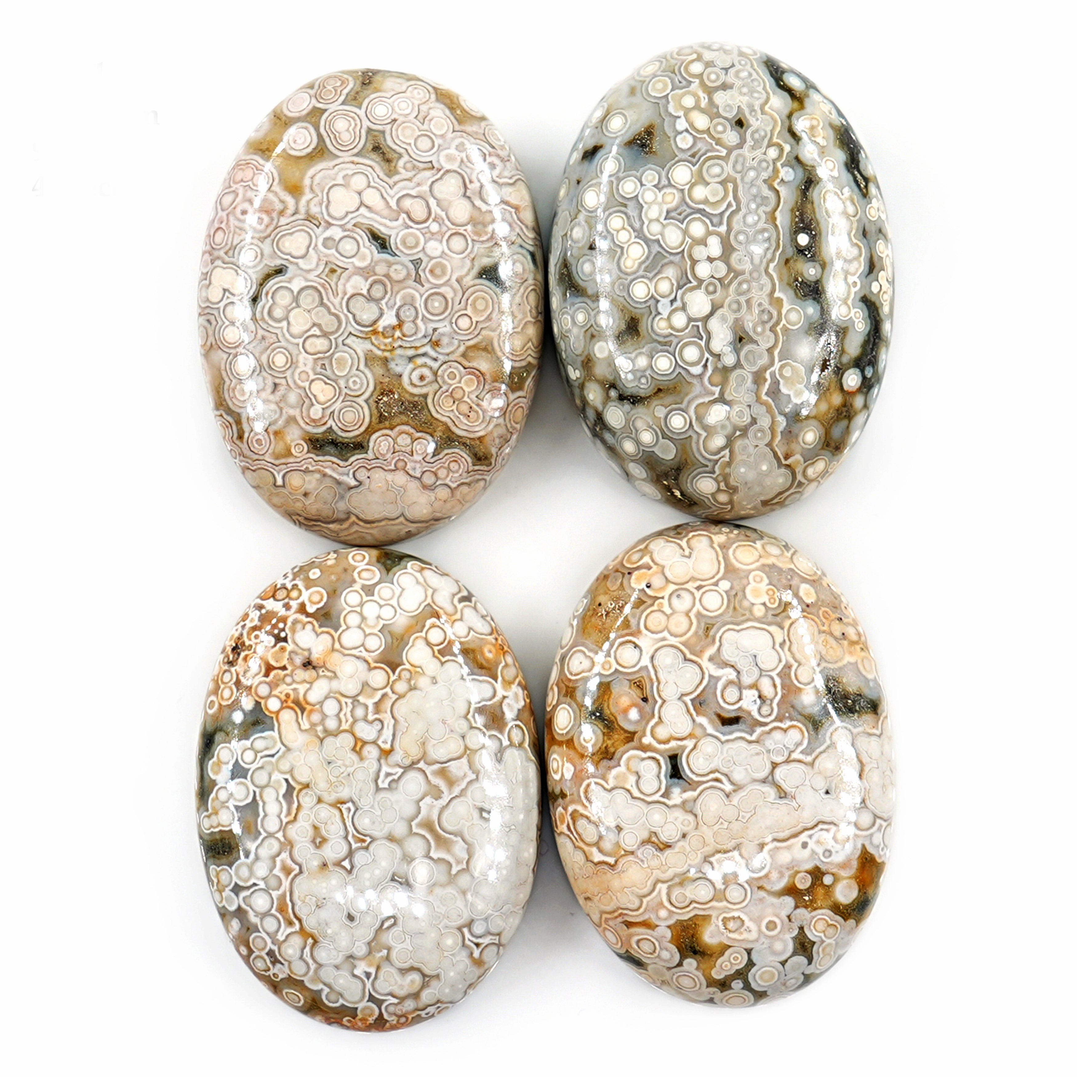 Ocean Jasper Oval Cabochons With Orbicular Patterns | Natural Polished Stones - 4 Pieces