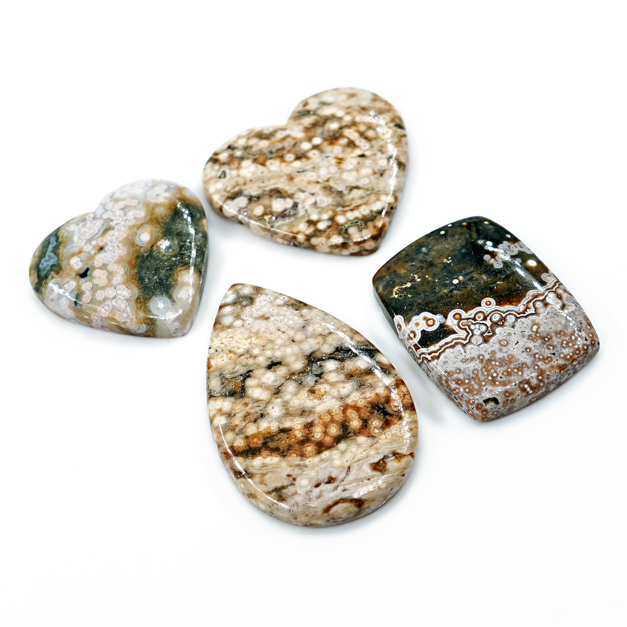 Large Ocean Jasper Cabochons | Mix Shapes Polished Statement Stones for Jewelry - 4 Pieces