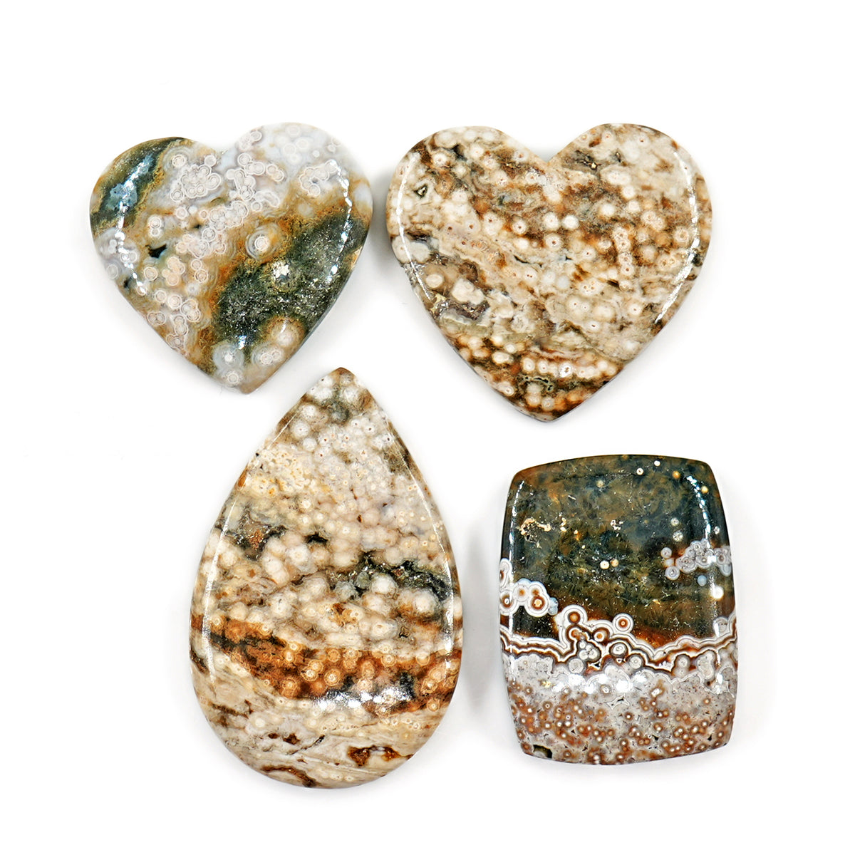 Large Ocean Jasper Cabochons | Mix Shapes Polished Statement Stones for Jewelry - 4 Pieces
