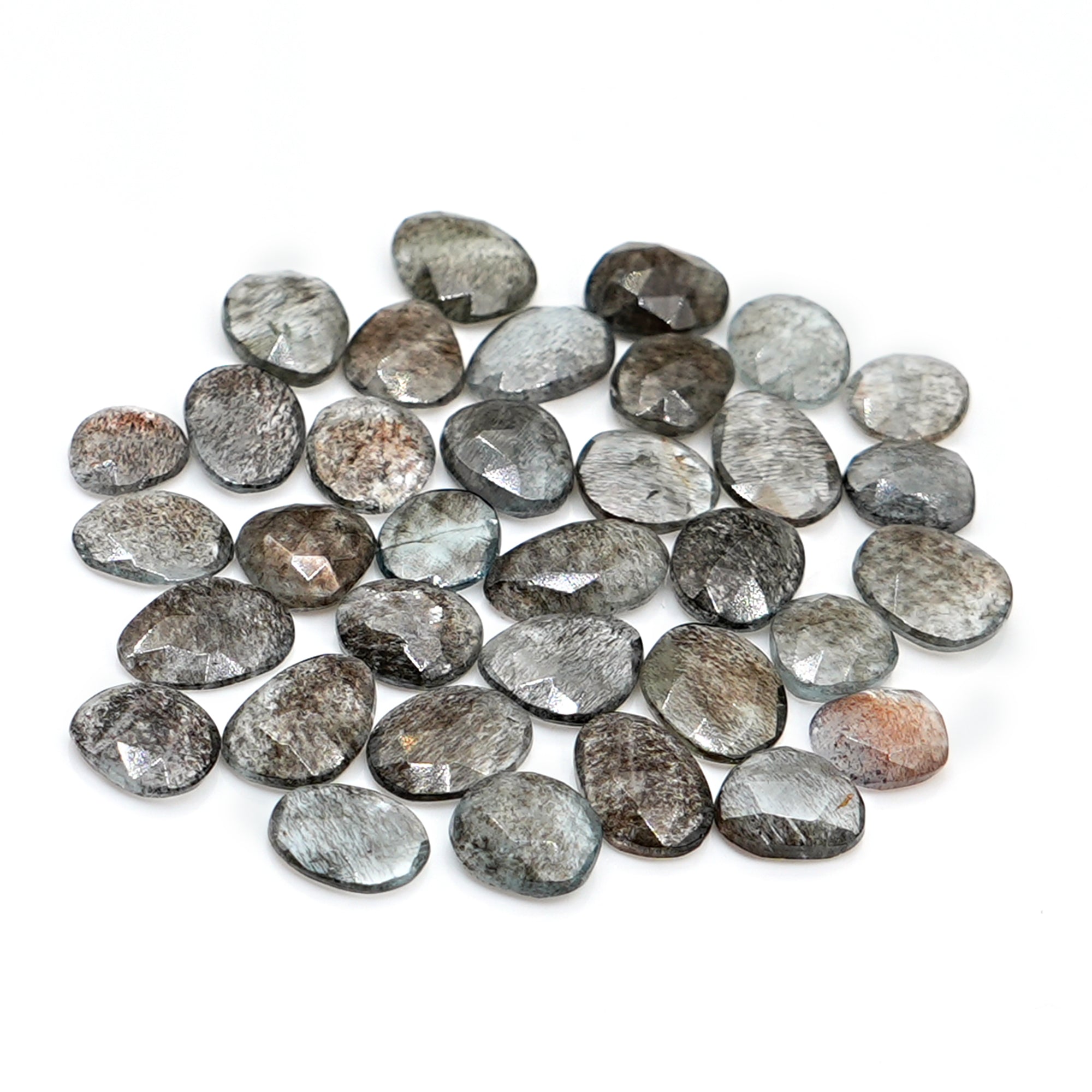 Moss Aquamarine Rose Cut Gemstones | Freeform Faceted Cabs for Jewelry Making - 34 Pieces