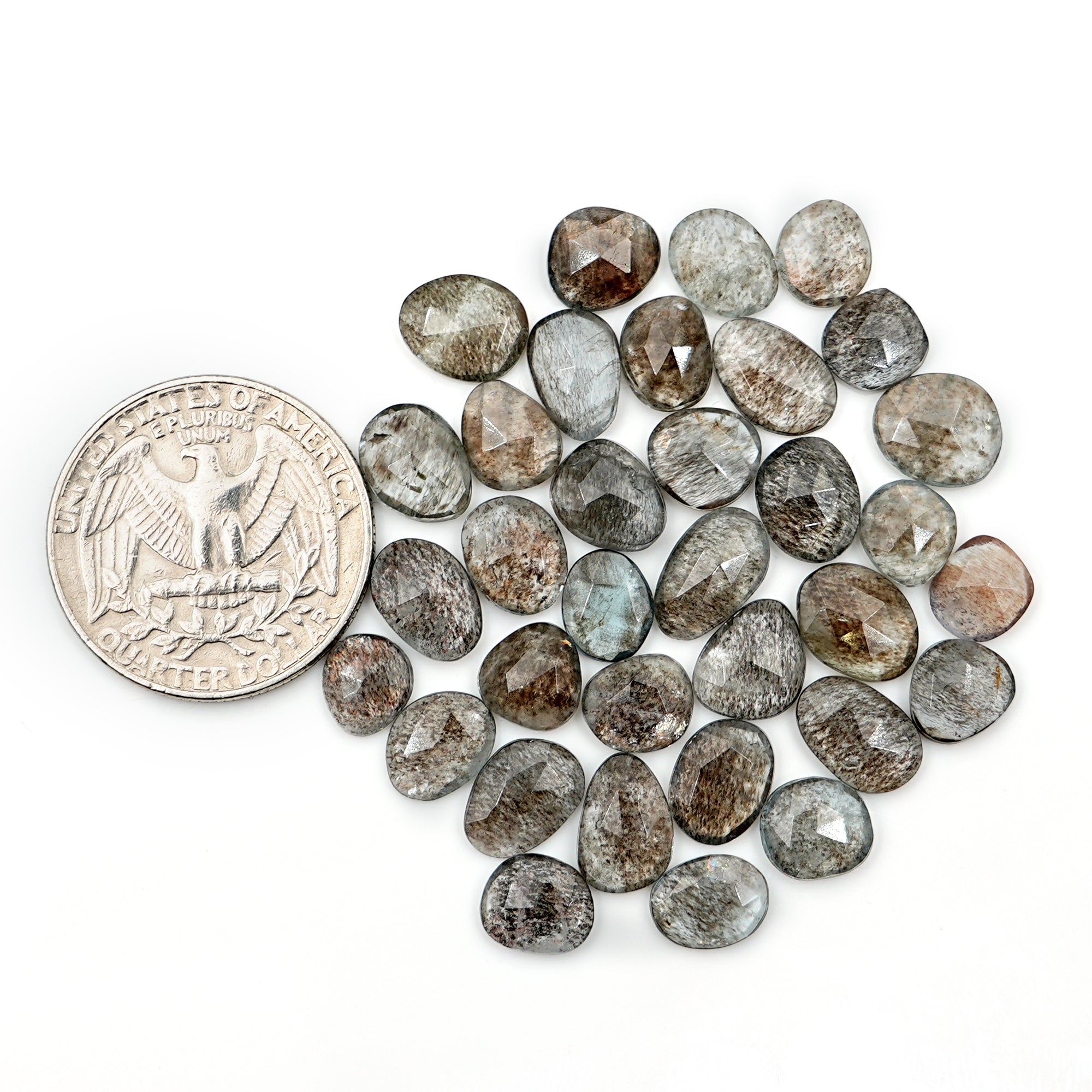 Moss Aquamarine Rose Cut Gemstones | Freeform Faceted Cabs for Jewelry Making - 34 Pieces