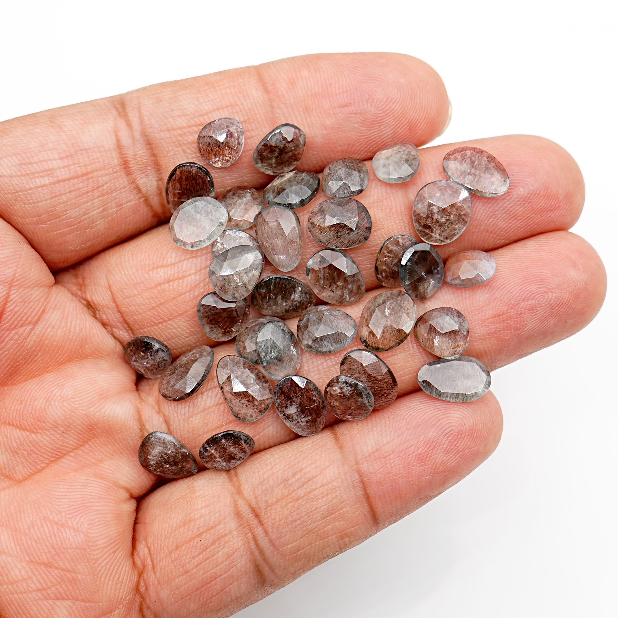 Moss Aquamarine Rose Cut Gemstones | Freeform Faceted Cabs for Jewelry Making - 34 Pieces