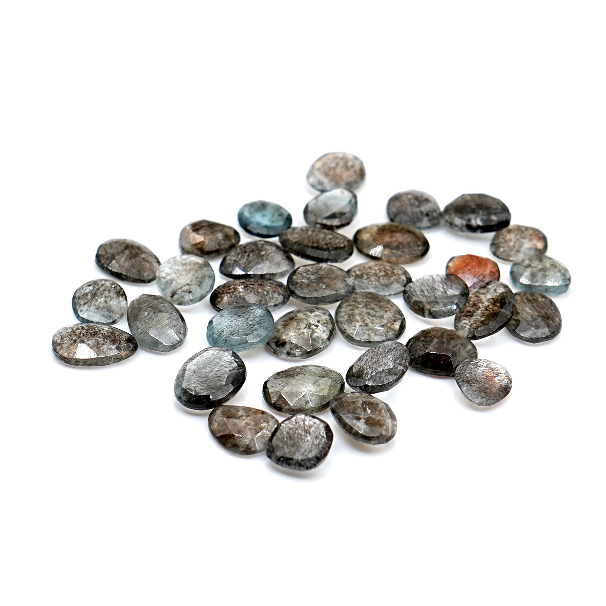 Moss Aquamarine Rose Cut Gemstones | Freeform Faceted Cabs for Jewelry Making - 34 Pieces