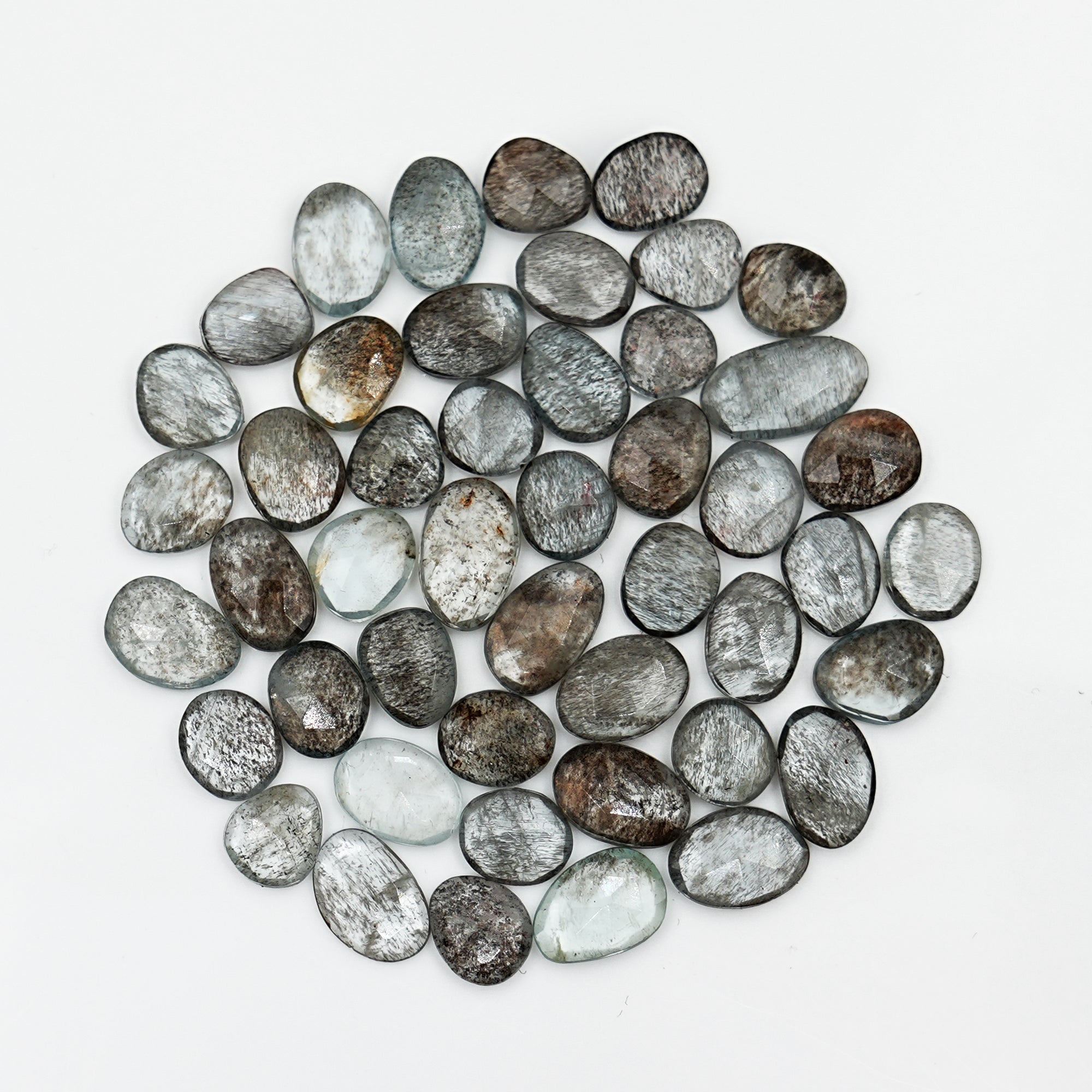 Moss Aquamarine Rose Cut Gemstones | Freeform Crystals for Handmade Jewelry - 47 Pieces