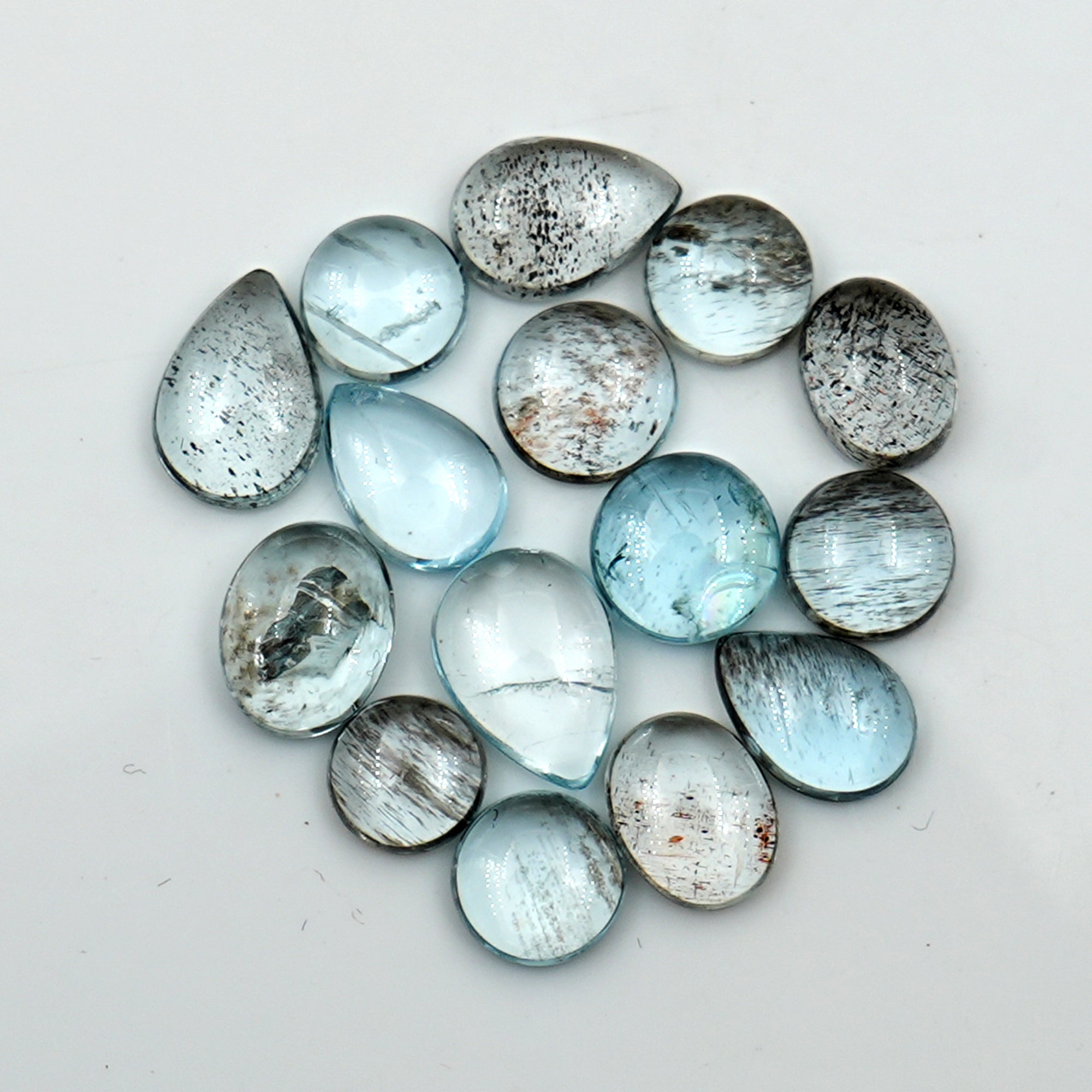 Moss Aquamarine Smooth Cabochons | Freeform Polished Crystals for Jewelry Making - 15 Pieces