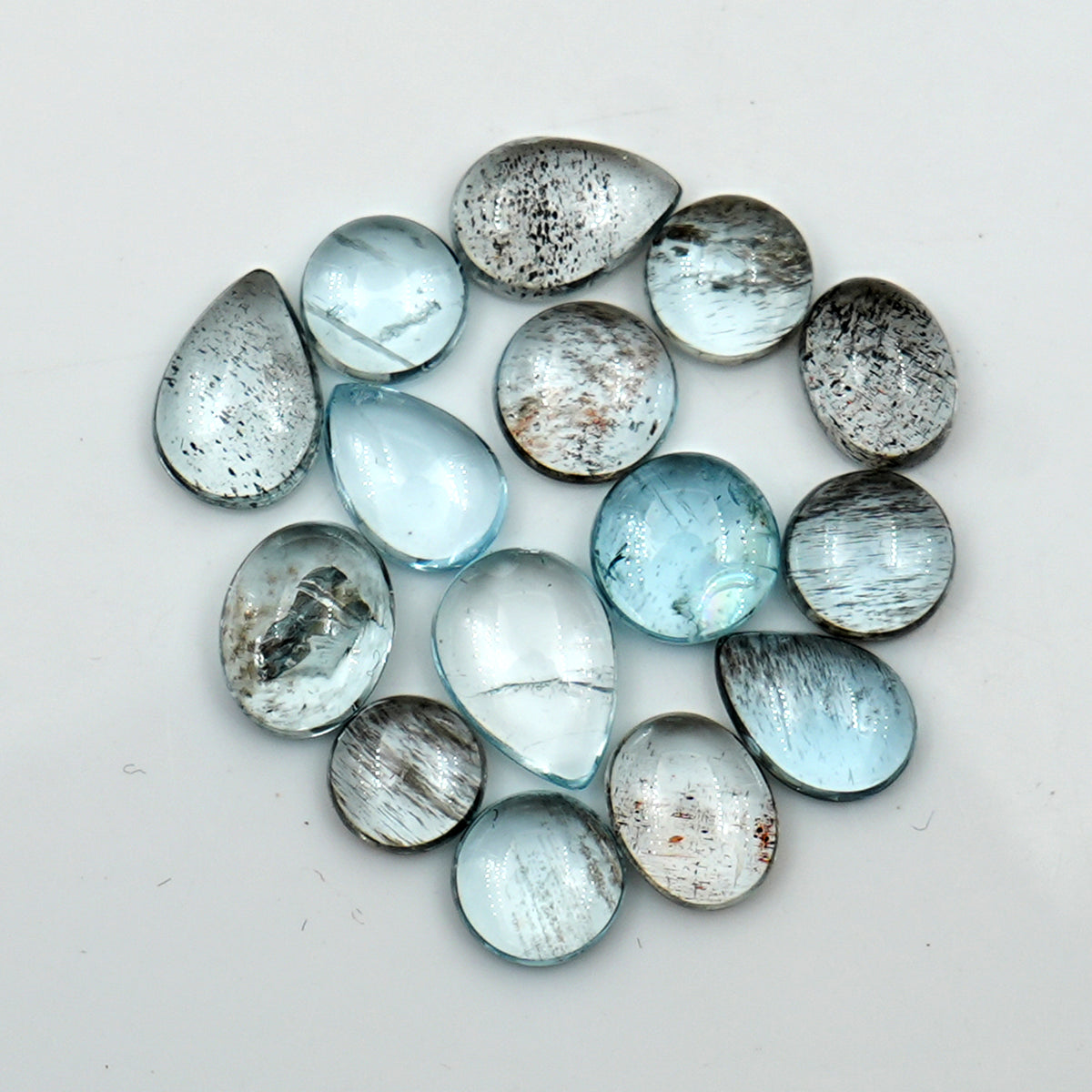 Moss Aquamarine Smooth Cabochons | Freeform Polished Crystals for Jewelry Making - 15 Pieces