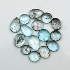 Moss Aquamarine Smooth Cabochons | Freeform Polished Crystals for Jewelry Making - 15 Pieces