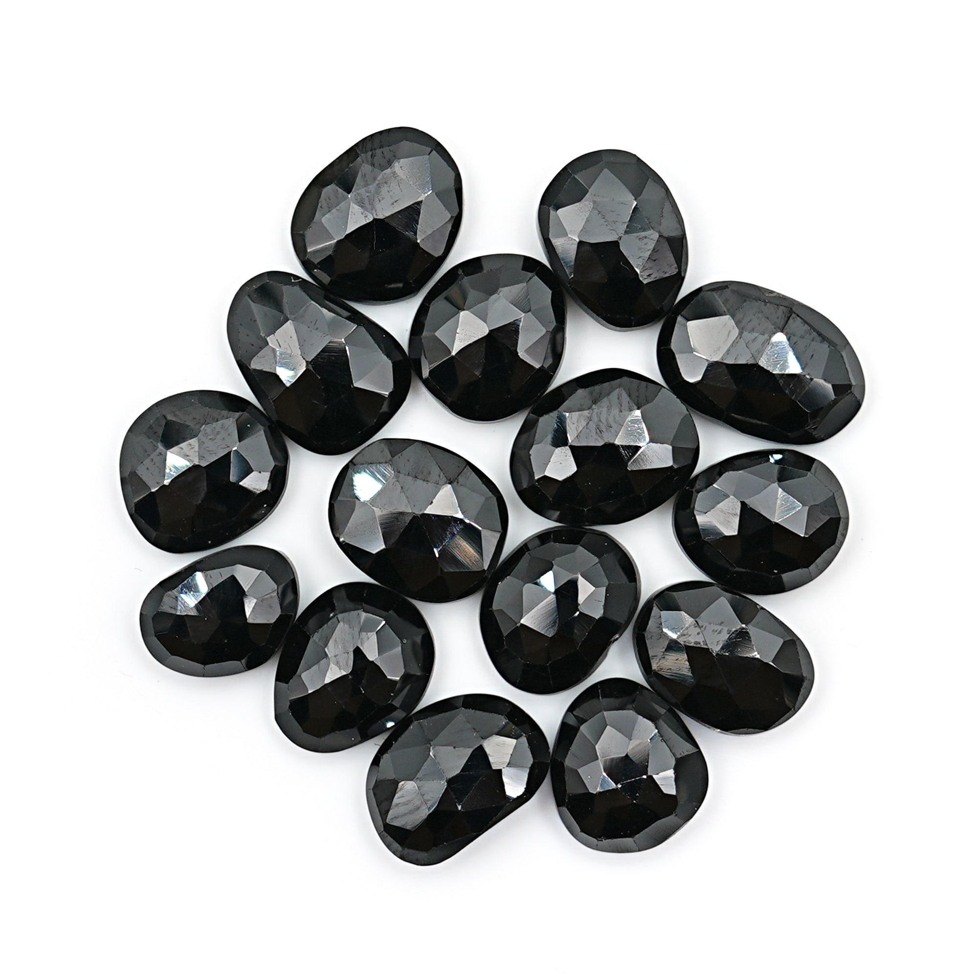 Black Onyx Freeform Rosecut Cabochons |  Flat Back Gemstone For Jewelry Making - 15 Pieces