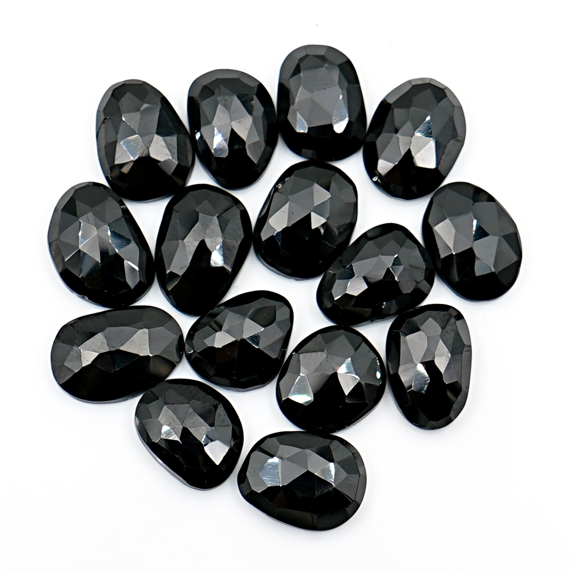 Black Onyx Cushion Rosecut Cabochons |  Flat Back Gemstone For Jewelry Making - 15 Pieces