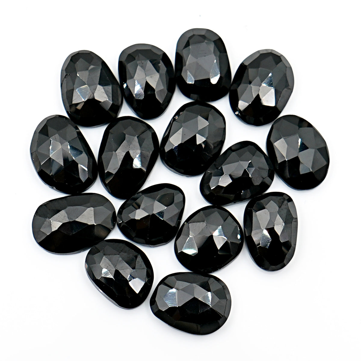Black Onyx Cushion Rosecut Cabochons |  Flat Back Gemstone For Jewelry Making - 15 Pieces