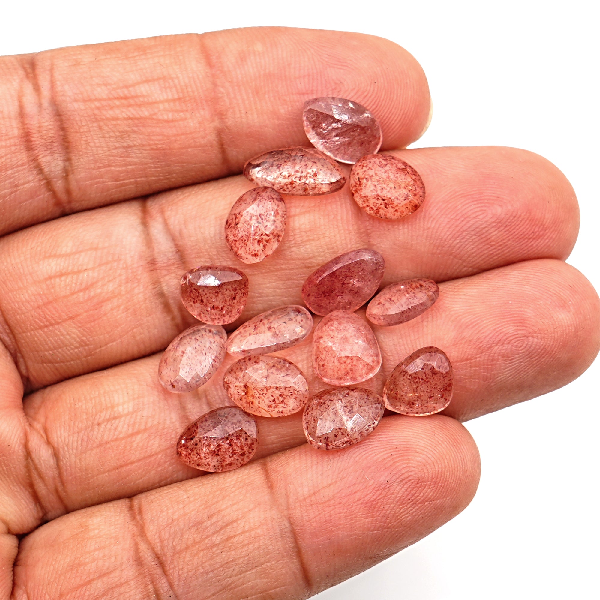 Strawberry Quartz Rosecut Freeform | Natural Faceted Cabochons for Jewelry - 14 pieces