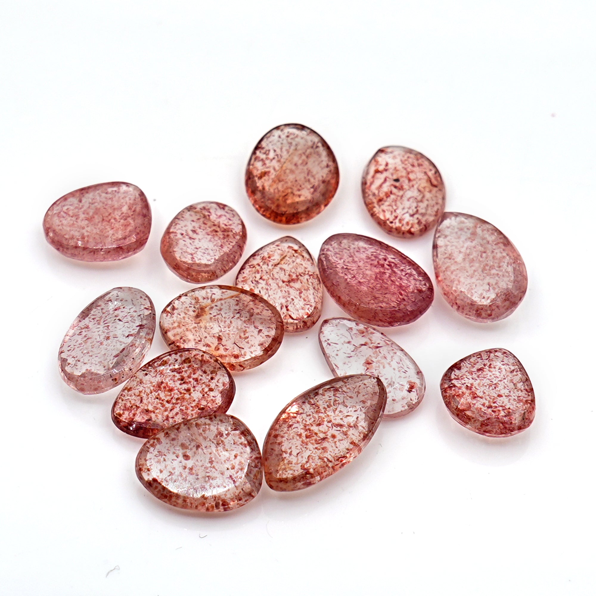 Strawberry Quartz Rosecut Freeform | Natural Faceted Cabochons for Jewelry - 14 pieces