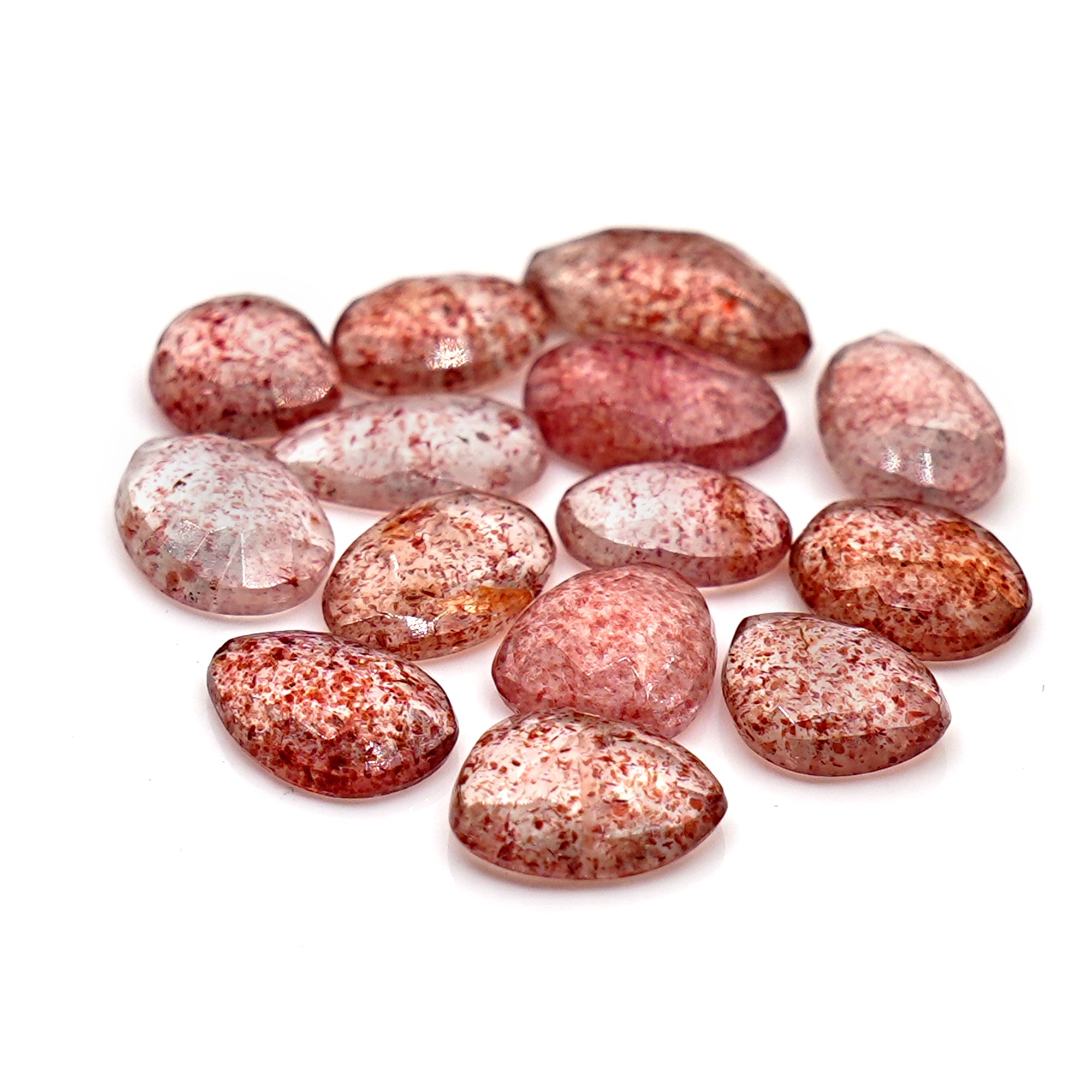Strawberry Quartz Rosecut Freeform | Natural Faceted Cabochons for Jewelry - 14 pieces