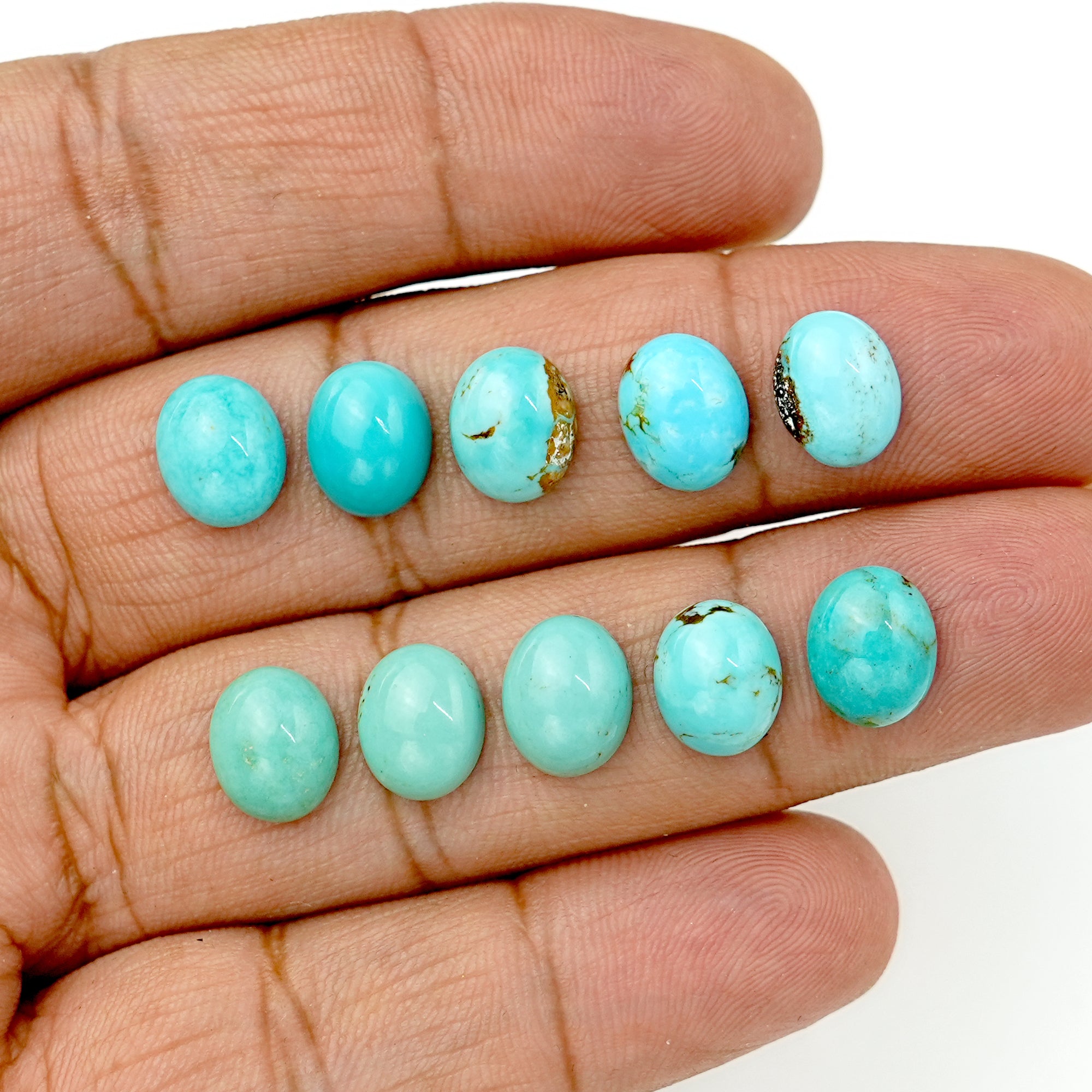Kingman Turquoise Oval Cabochons | Blue Gemstone For Jewelry Making - 10 Pieces