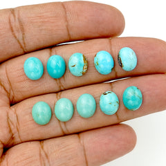 Kingman Turquoise Oval Cabochons | Blue Gemstone For Jewelry Making - 10 Pieces