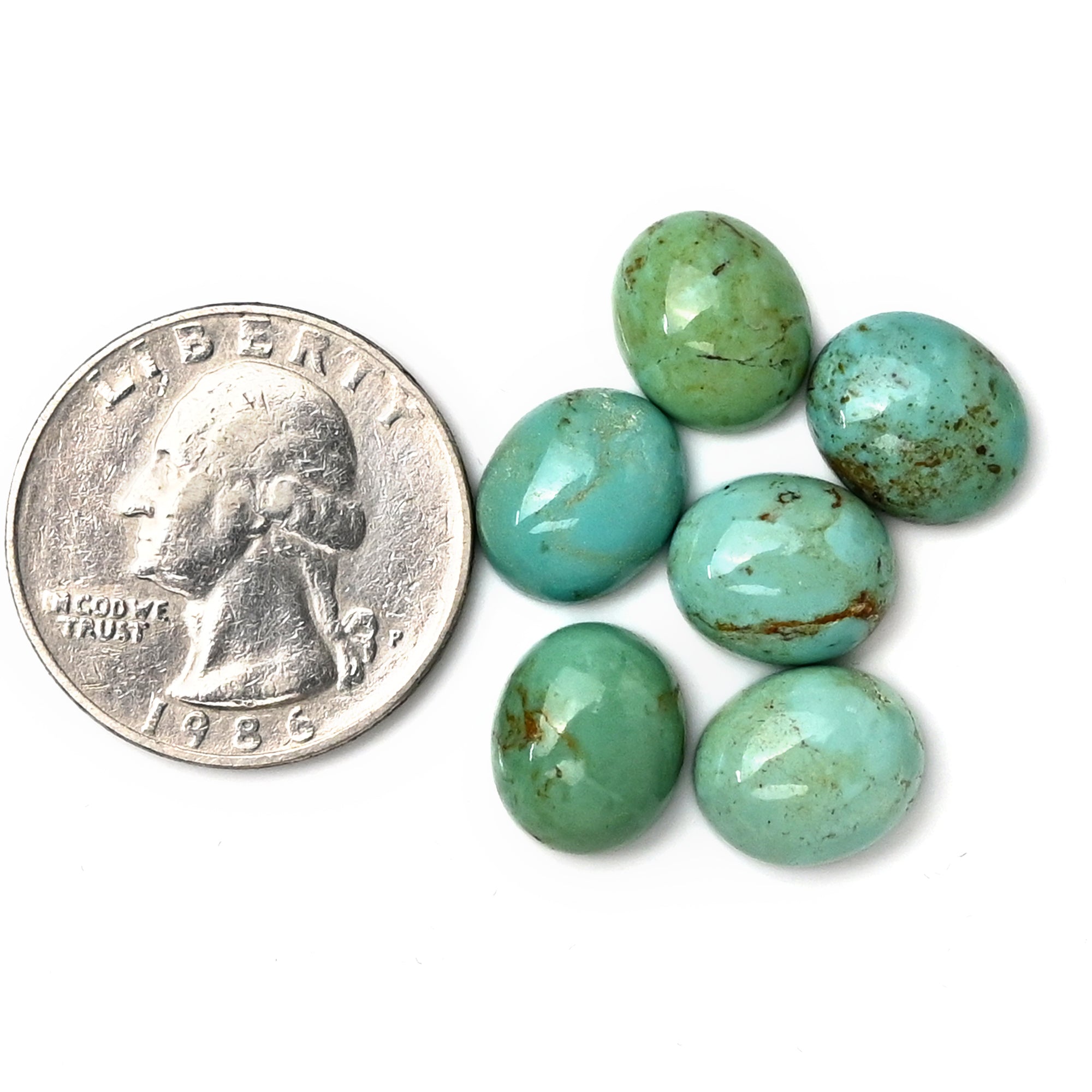 Kingman Turquoise Oval Cabochons | Green Smooth Gemstone for Jewelry Making - 6 Pieces