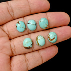 Kingman Turquoise Oval Gemstone | Smooth Cabochons for Jewelry Crafting - 6 Pieces
