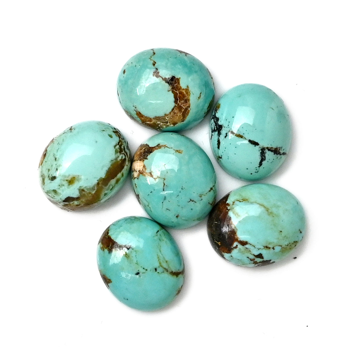 Kingman Turquoise Oval Gemstone | Smooth Cabochons for Jewelry Crafting - 6 Pieces