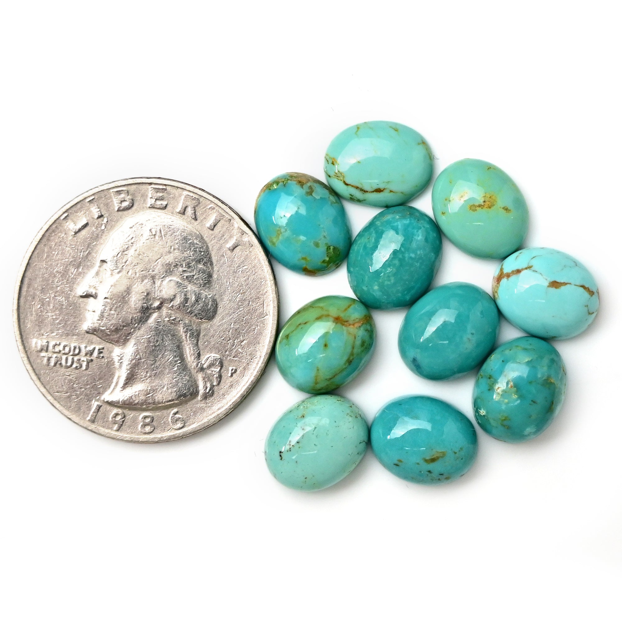 Oval Cabochons of Kingman Turquoise | Smooth Gemstone for Jewelry Making - 10 Pieces