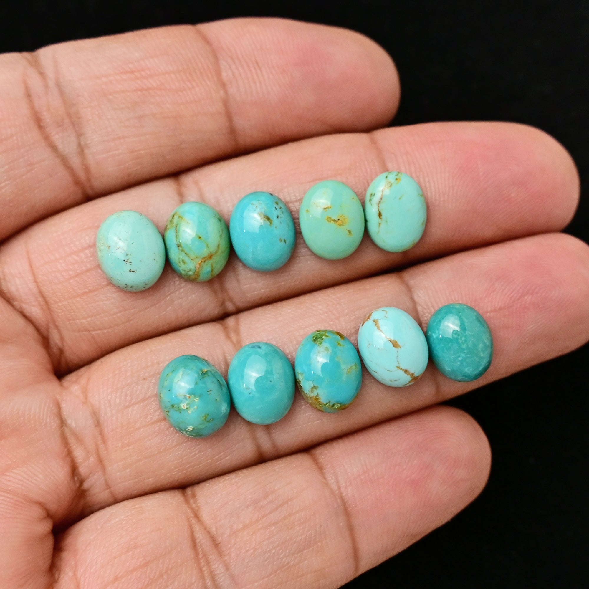 Oval Cabochons of Kingman Turquoise | Smooth Gemstone for Jewelry Making - 10 Pieces