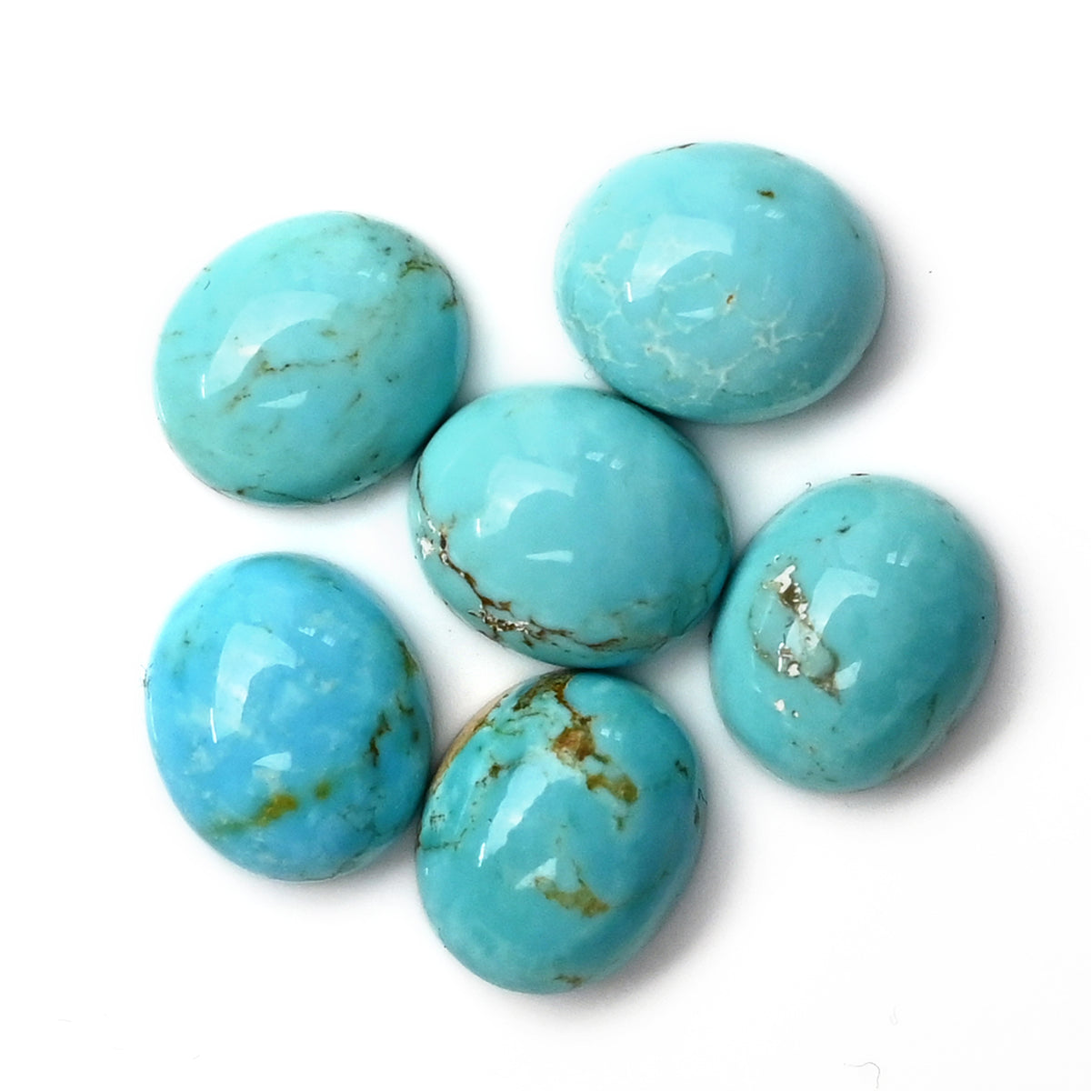Oval Cut Kingman Turquoise Cabochons | Smooth Gemstone For Jewelry Meaking - 6 Pieces