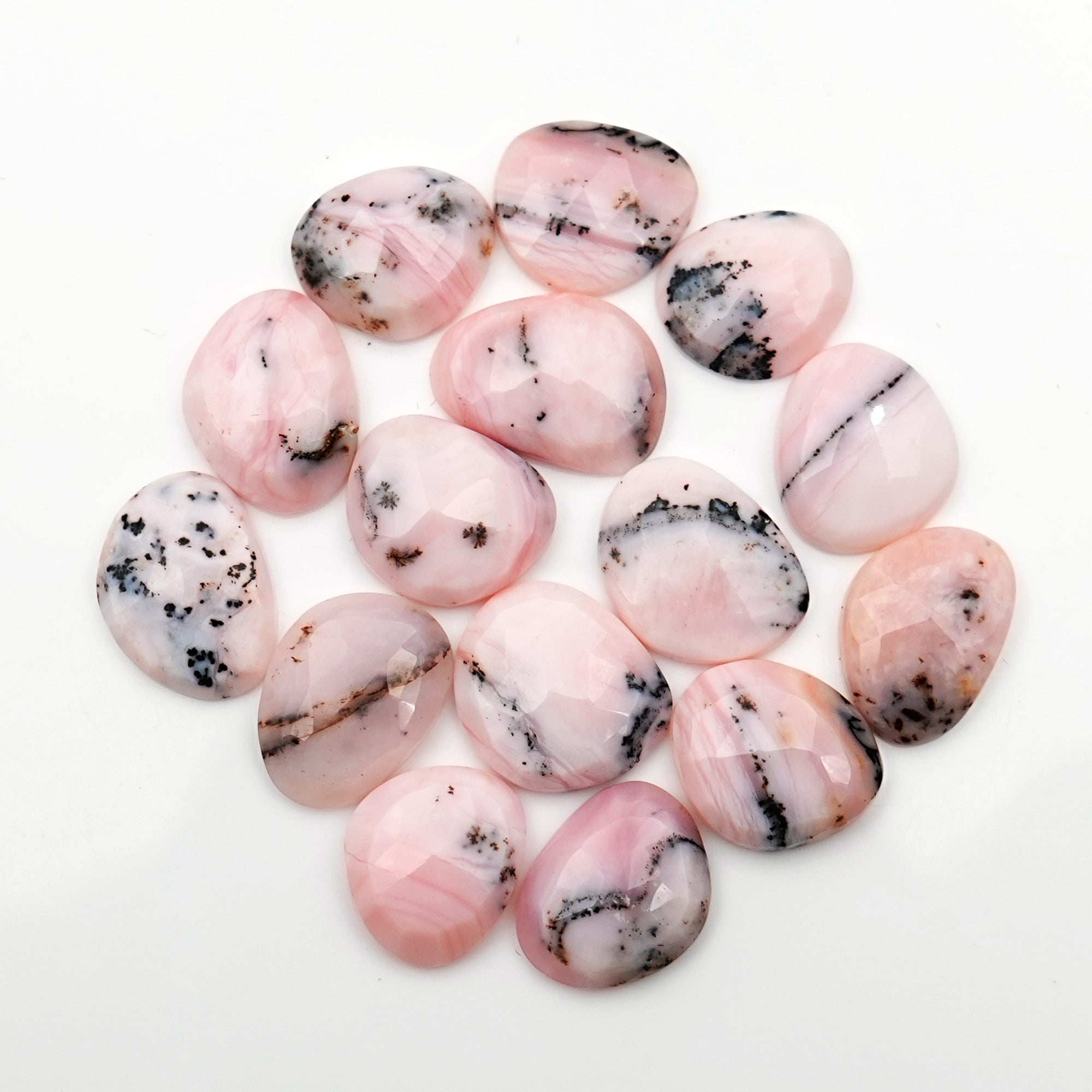 Pink Opal Rosecut Cabochons | Peruvian Pink Gemstones for Jewelry Making - 15 pieces