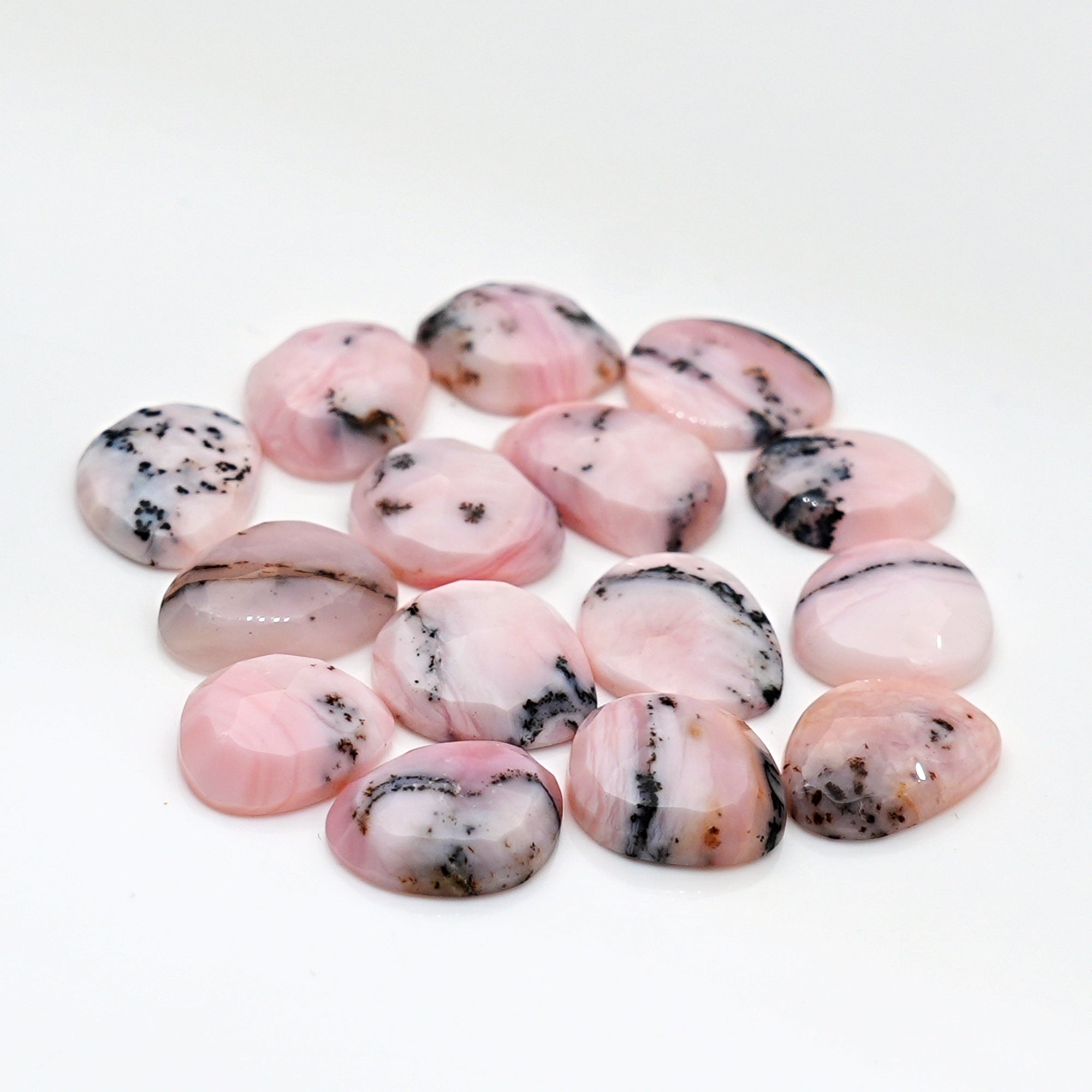 Pink Opal Rosecut Cabochons | Peruvian Pink Gemstones for Jewelry Making - 15 pieces
