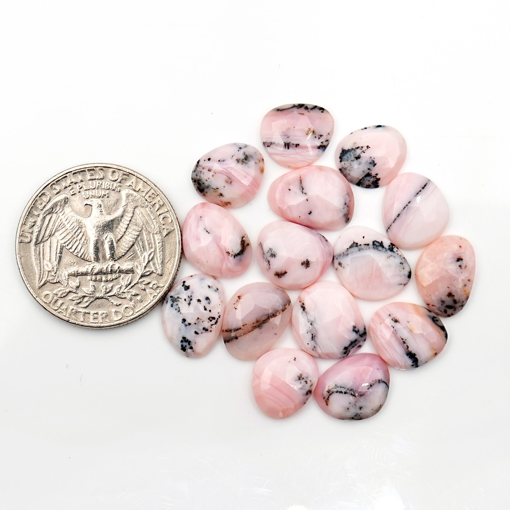 Pink Opal Rosecut Cabochons | Peruvian Pink Gemstones for Jewelry Making - 15 pieces