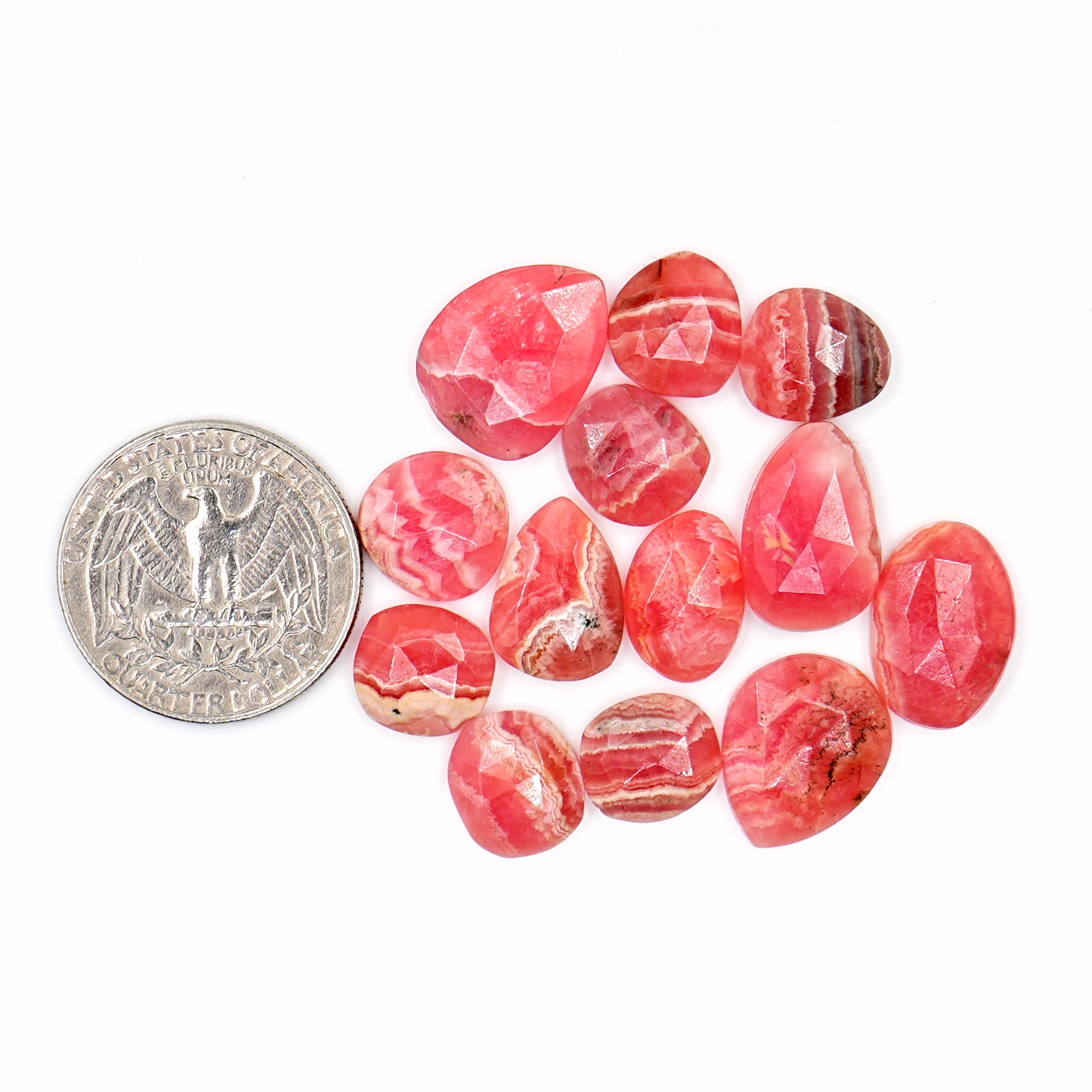 Natural Rhodochrosite Rose Cut Cabochons | Freeform Pink Gemstones for Jewelry Making - 13 Pieces