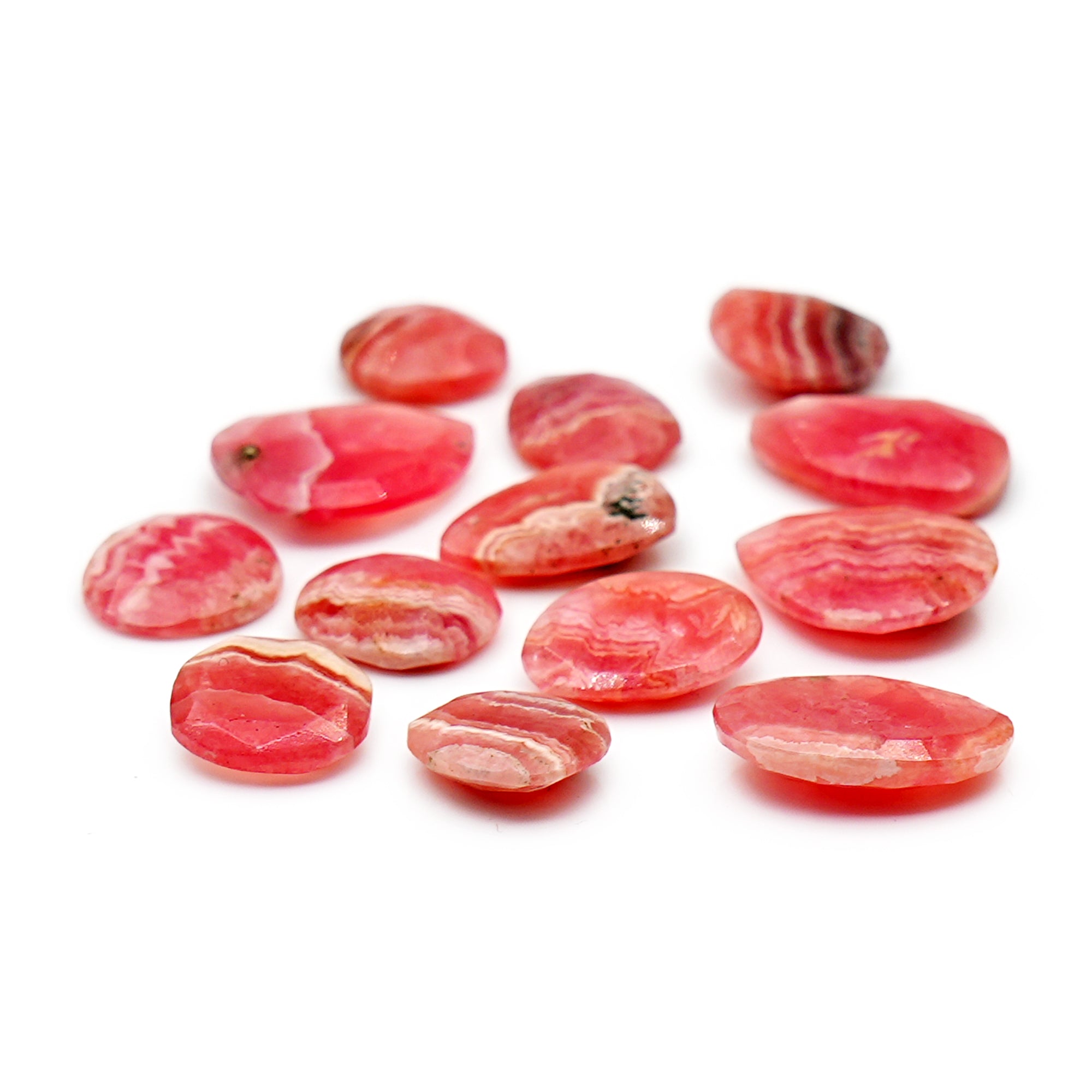 Natural Rhodochrosite Rose Cut Cabochons | Freeform Pink Gemstones for Jewelry Making - 13 Pieces