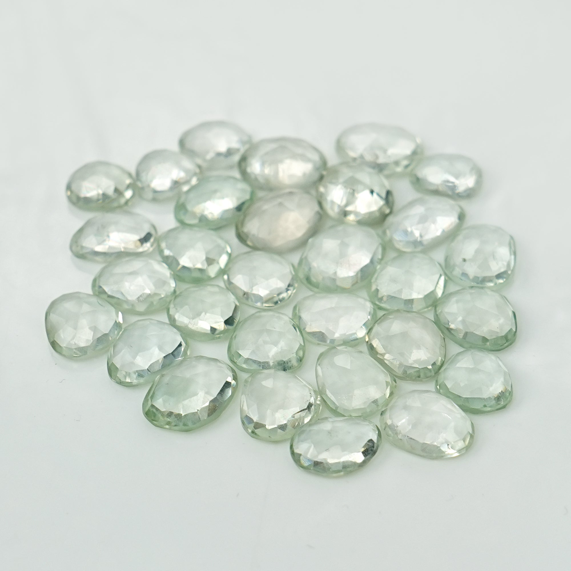Prasiolite Rose Cut Cabochon | Freeform Green Amethyst Gemstone for Jewelry Making - 30 Pieces
