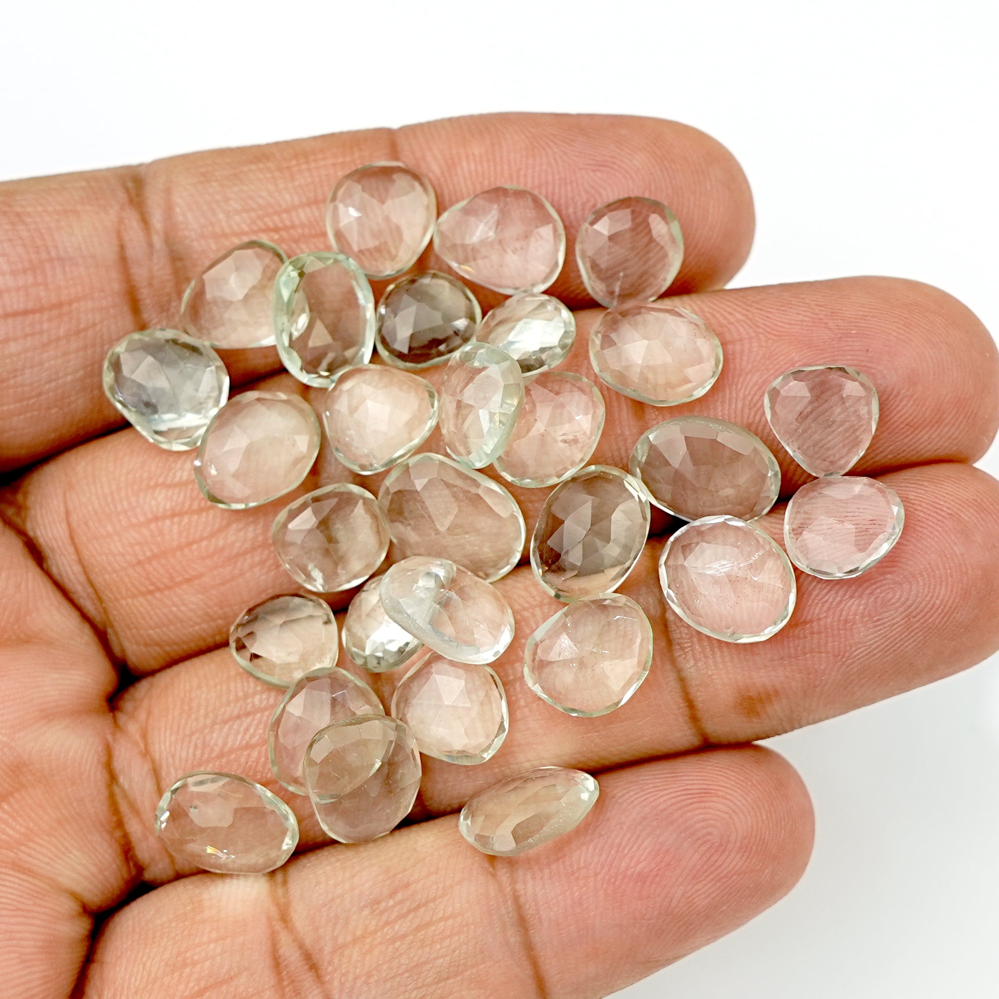 Prasiolite Rose Cut Cabochon | Freeform Green Amethyst Gemstone for Jewelry Making - 30 Pieces