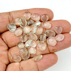 Prasiolite Rose Cut Cabochon | Freeform Green Amethyst Gemstone for Jewelry Making - 30 Pieces