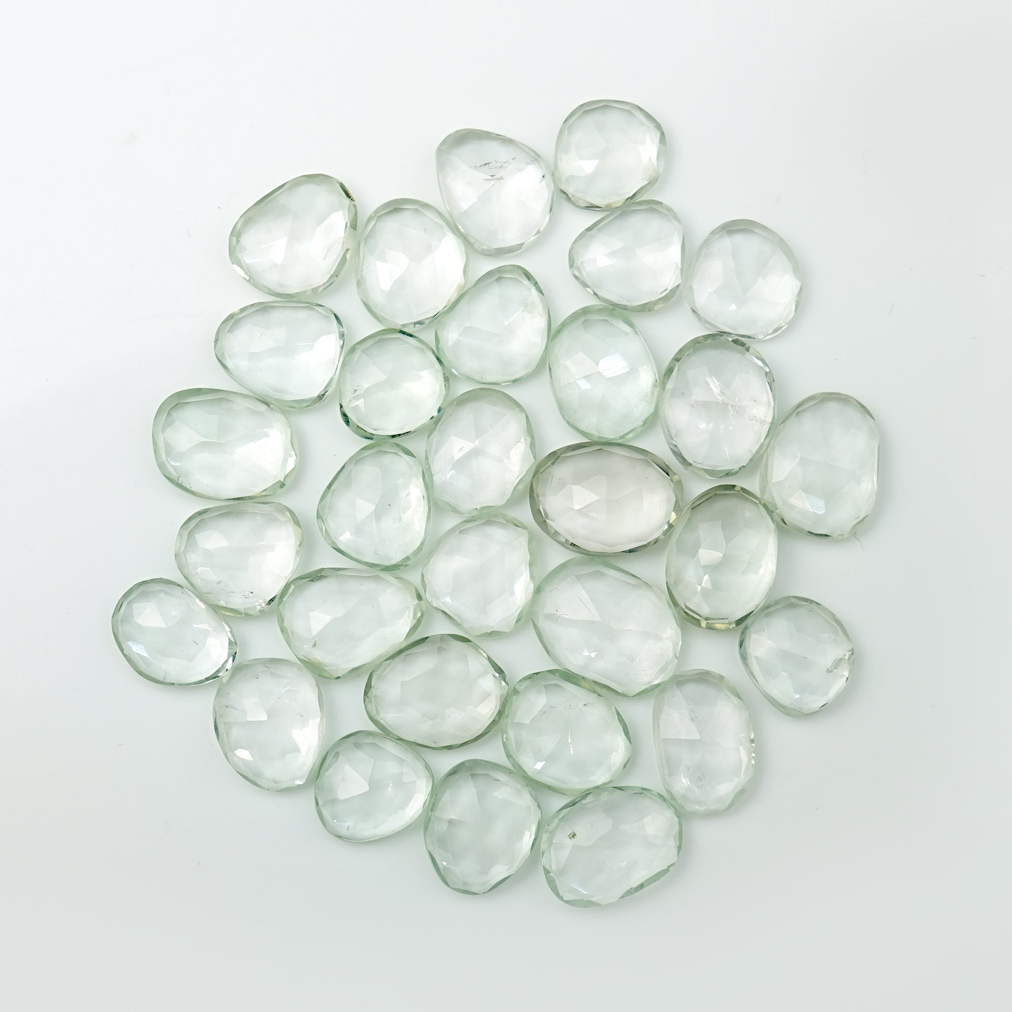 Prasiolite Rose Cut Cabochon | Freeform Green Amethyst Gemstone for Jewelry Making - 30 Pieces