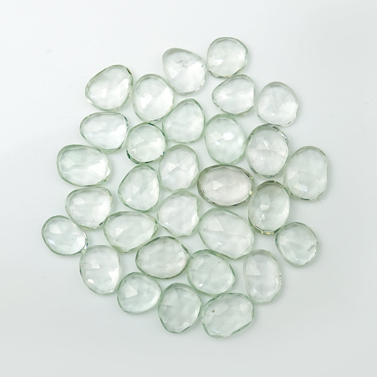 Prasiolite Rose Cut Cabochon | Freeform Green Amethyst Gemstone for Jewelry Making - 30 Pieces