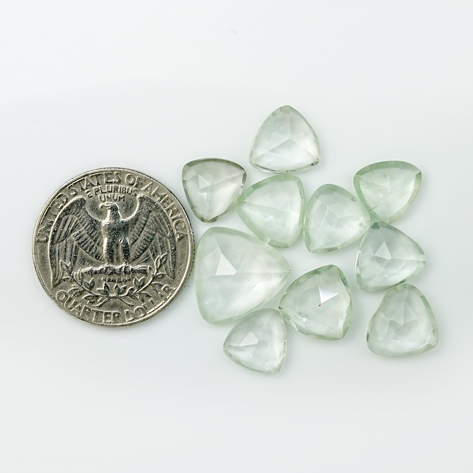 Prasiolite Rose Cut Cabochon | Trillion Green Amethyst Gemstone for Jewelry Making - 10 Pieces