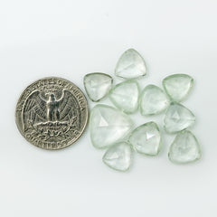 Prasiolite Rose Cut Cabochon | Trillion Green Amethyst Gemstone for Jewelry Making - 10 Pieces