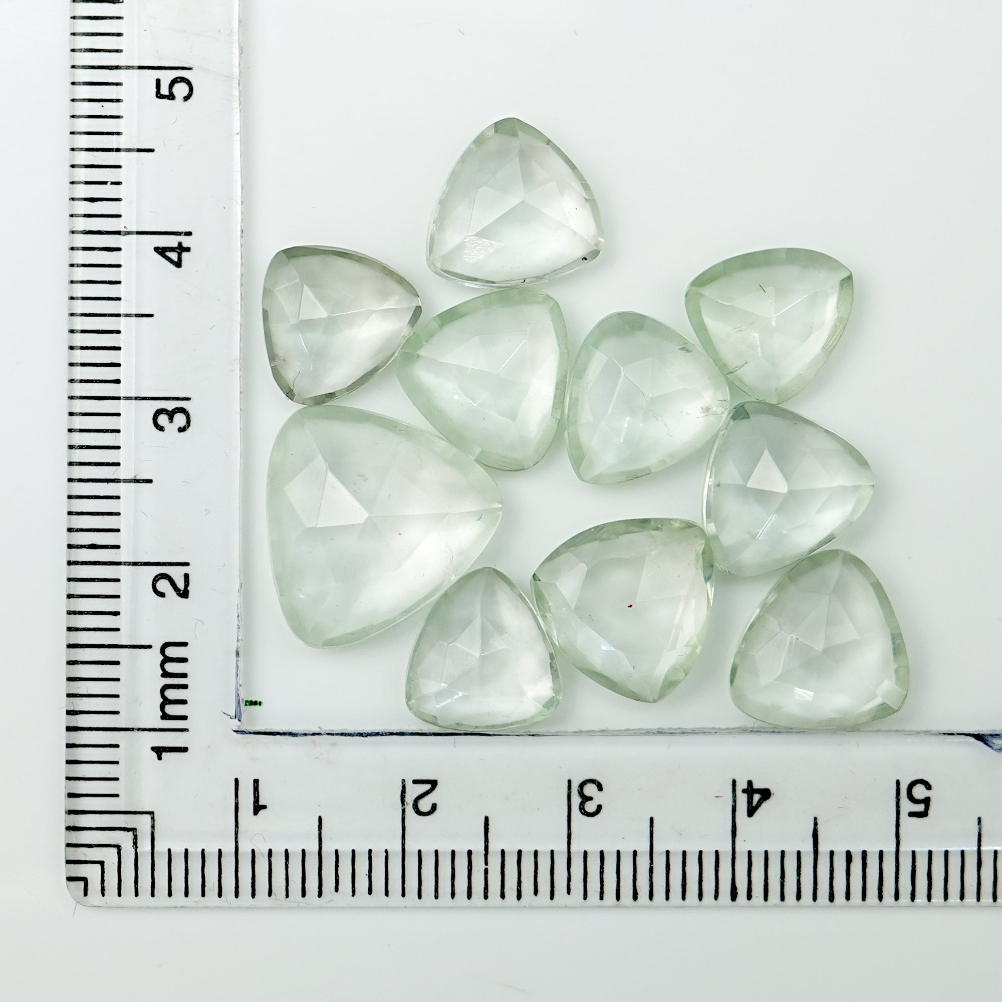 Prasiolite Rose Cut Cabochon | Trillion Green Amethyst Gemstone for Jewelry Making - 10 Pieces