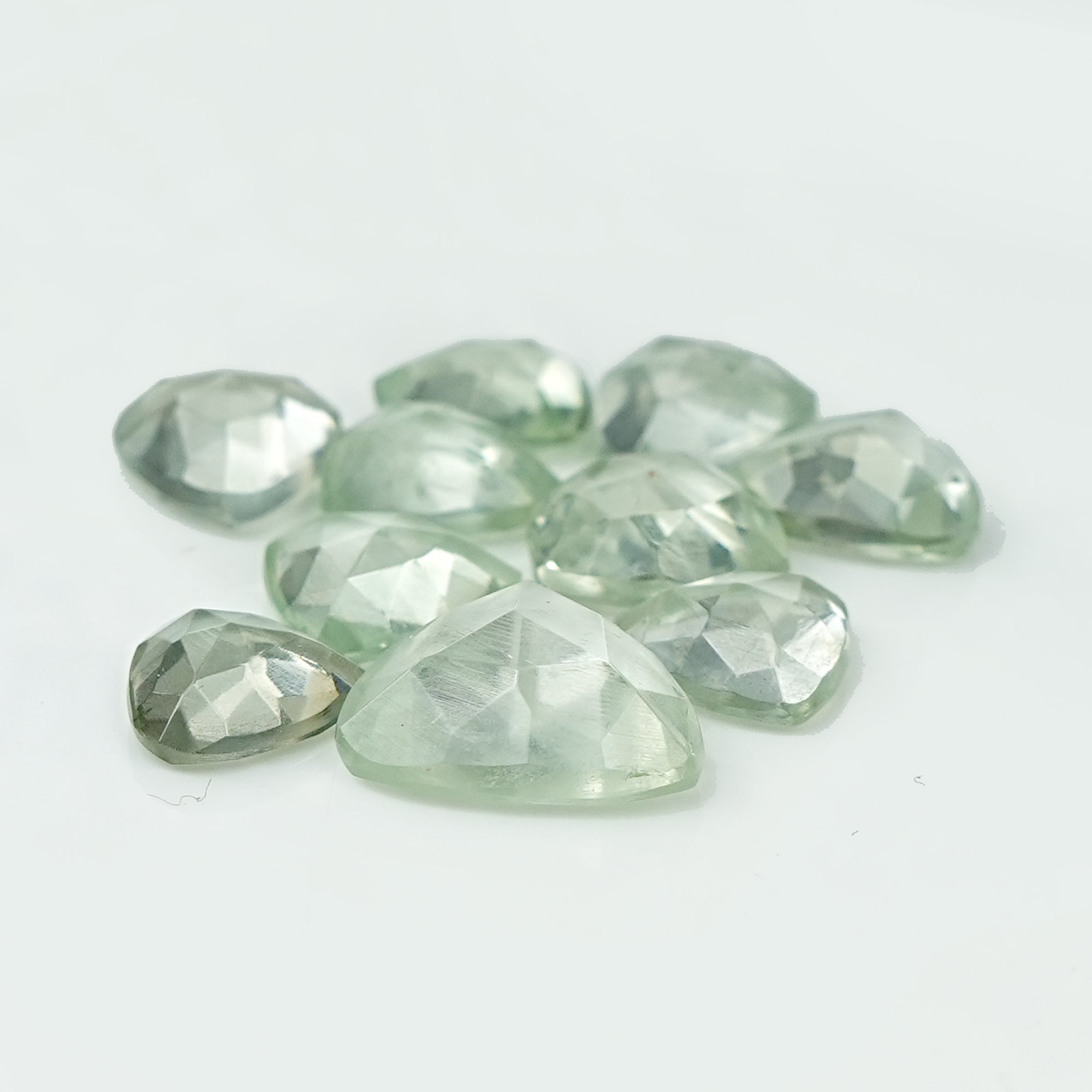 Prasiolite Rose Cut Cabochon | Trillion Green Amethyst Gemstone for Jewelry Making - 10 Pieces